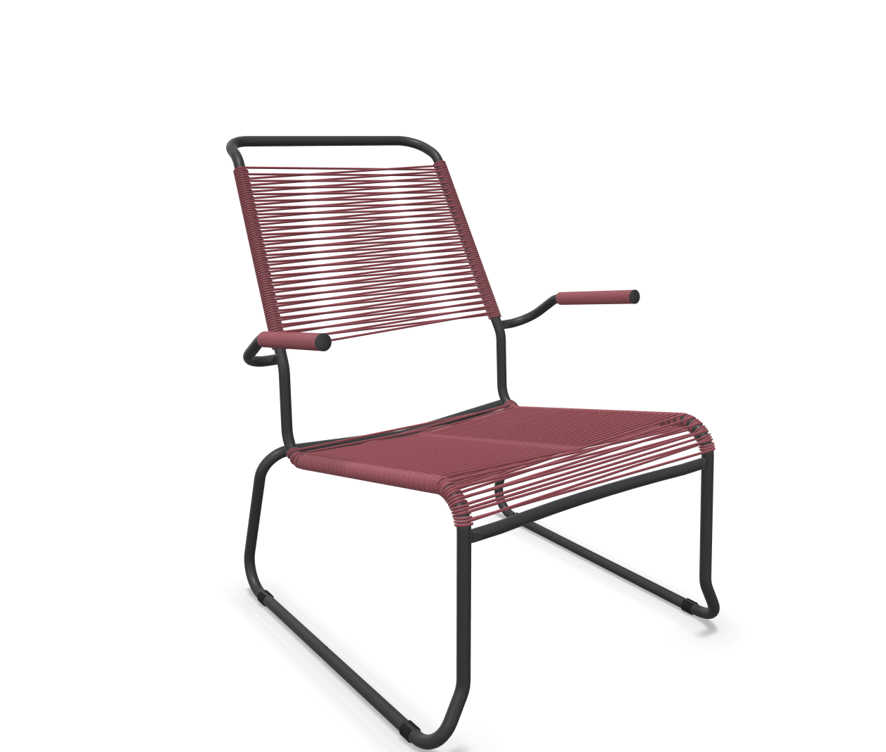 Kufen-Spaghetti-Lounger Säntis mit Lehne / Hochlehner von Schaffner / Farbe: Bordeaux / Grösse: 68 x 85 cm