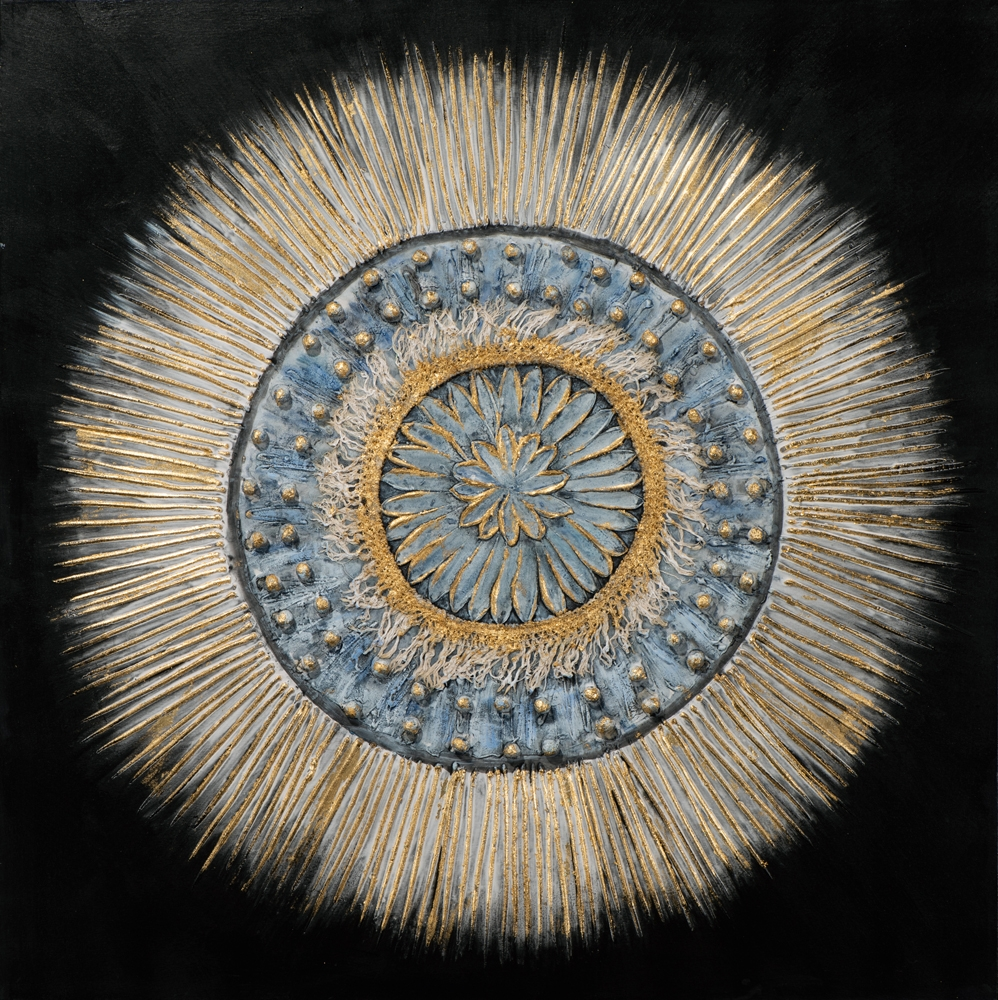 Bild Blaugraues 3D Mandala image LAND / Farbe: Blau Schwarz-Gold