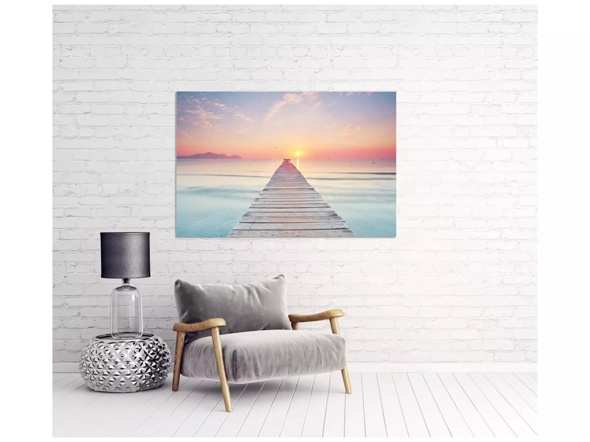 Digitaldruck auf Acrylglas Steg Bei Sonnenuntergang image LAND / Grösse: 120 x 80 cm
