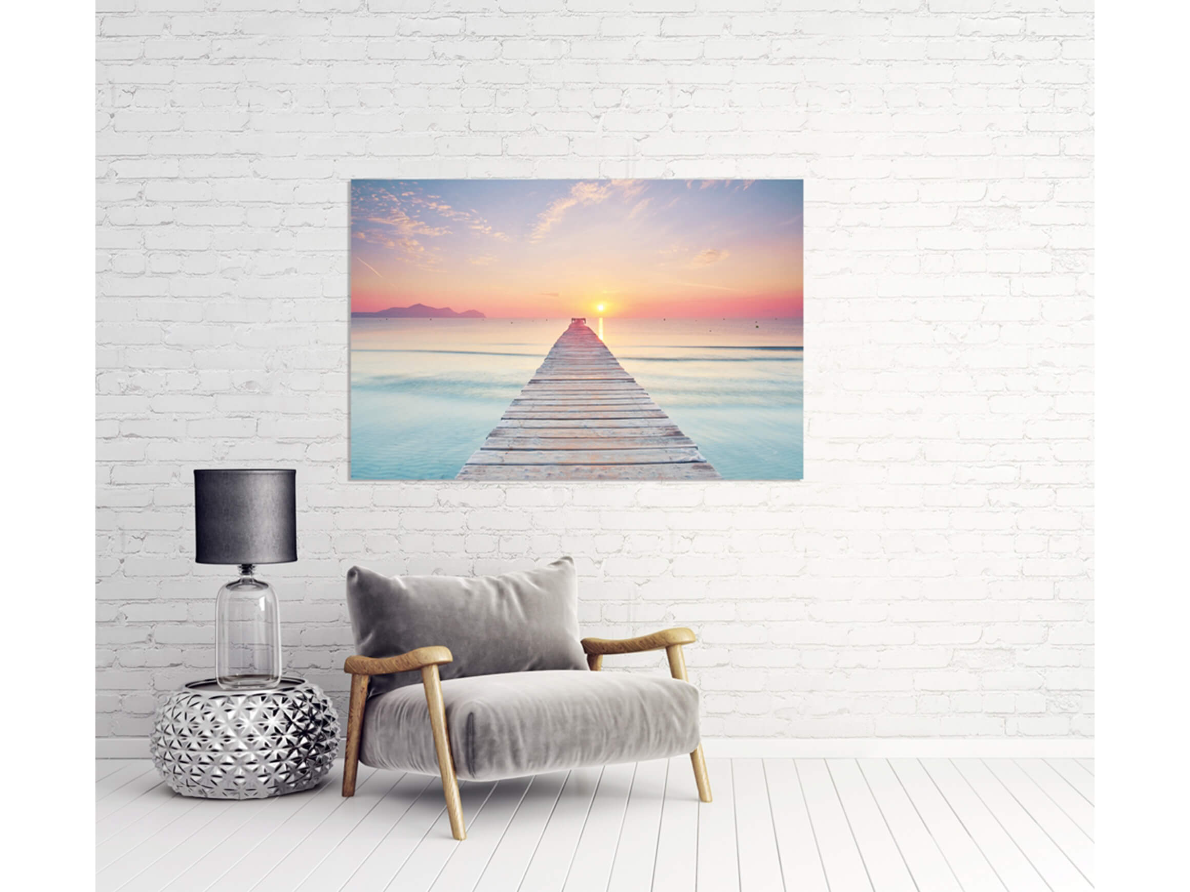 Digitaldruck auf Acrylglas Steg Bei Sonnenuntergang image LAND / Grösse: 120 x 80 cm