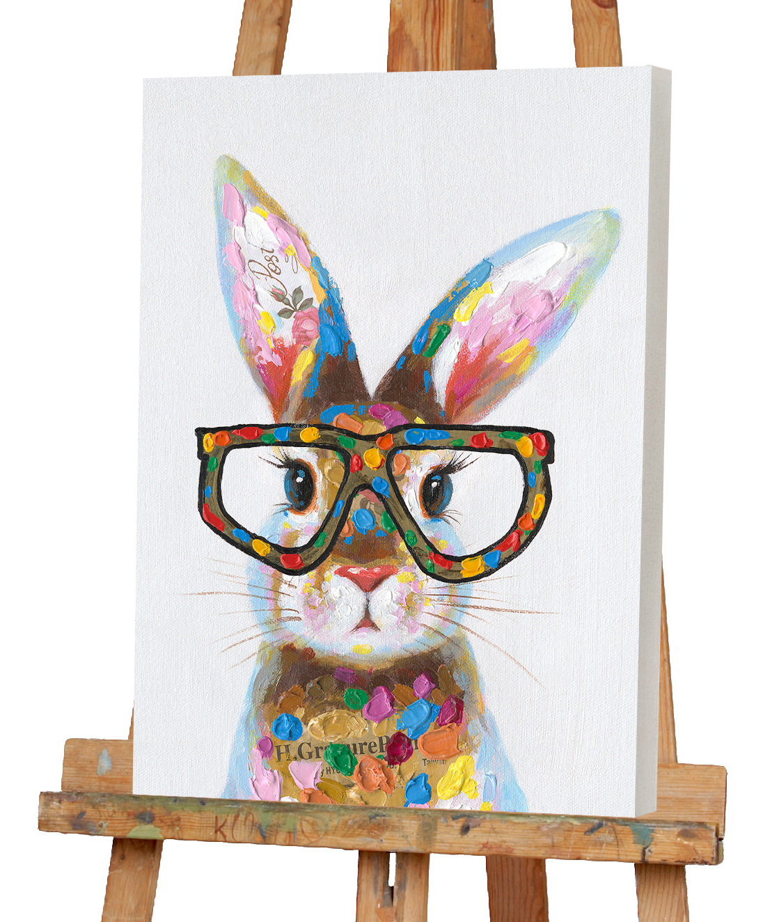 Gemälde-Bunter Hase mit Brille-image LAND