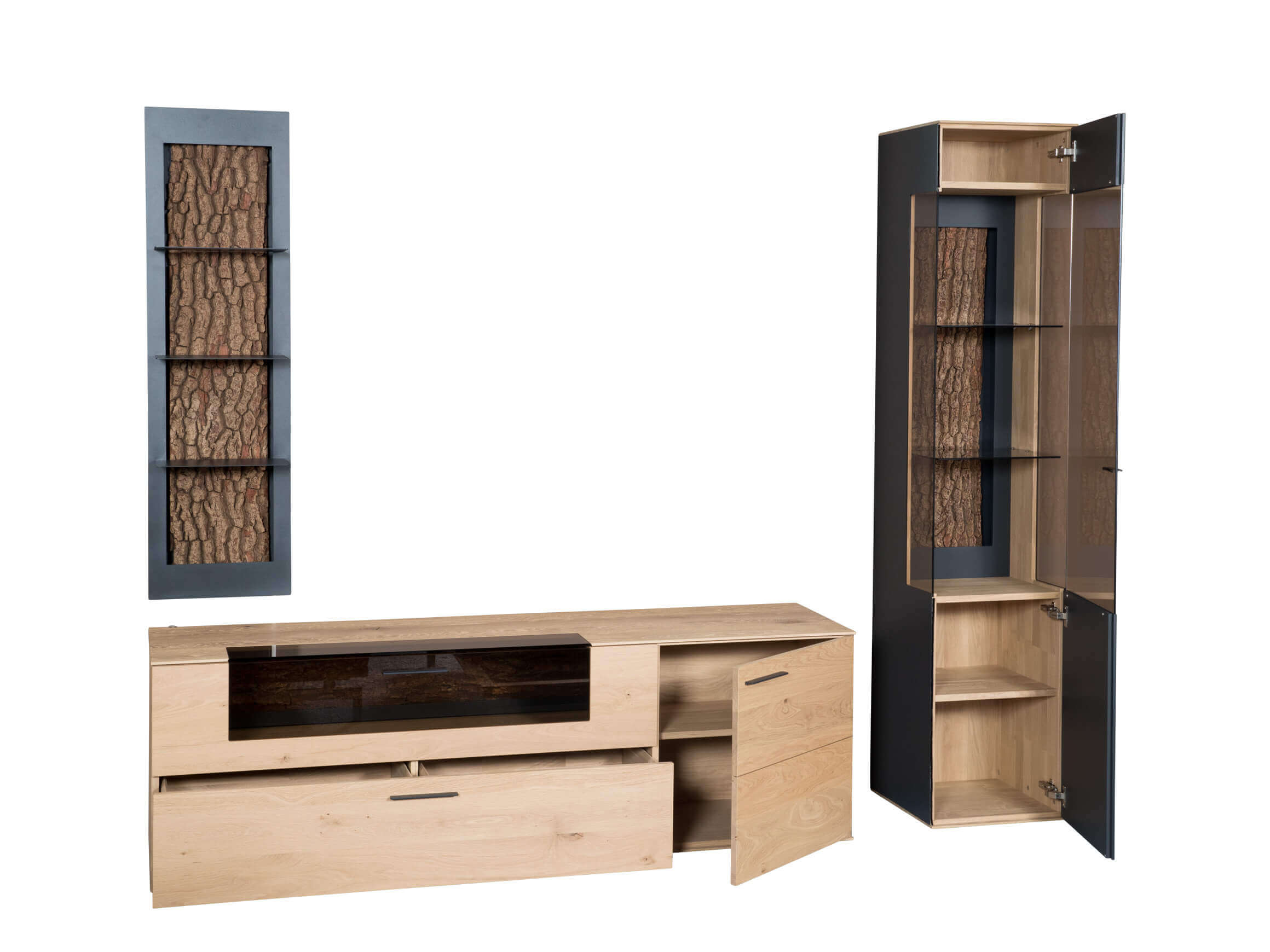 Wohnkombination Ramin, Kerneiche, Anthrazit b 192 cm t 44 cm h 77 cm