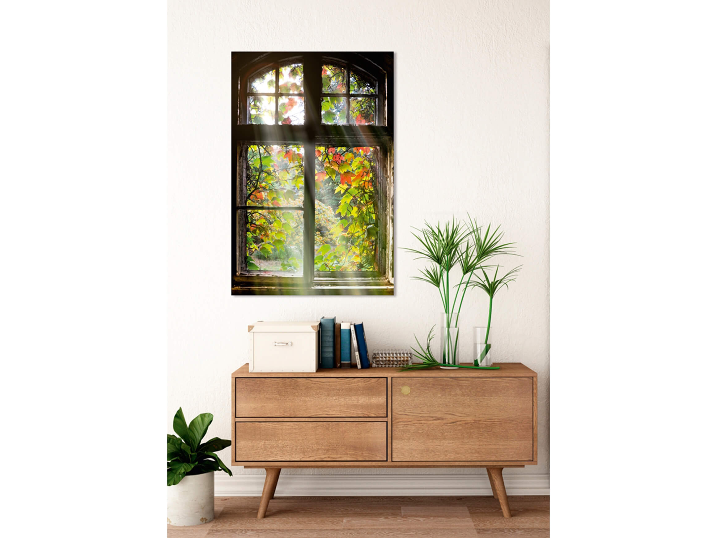 Digitaldruck auf Acrylglas Fenster mit Laub 1 image LAND