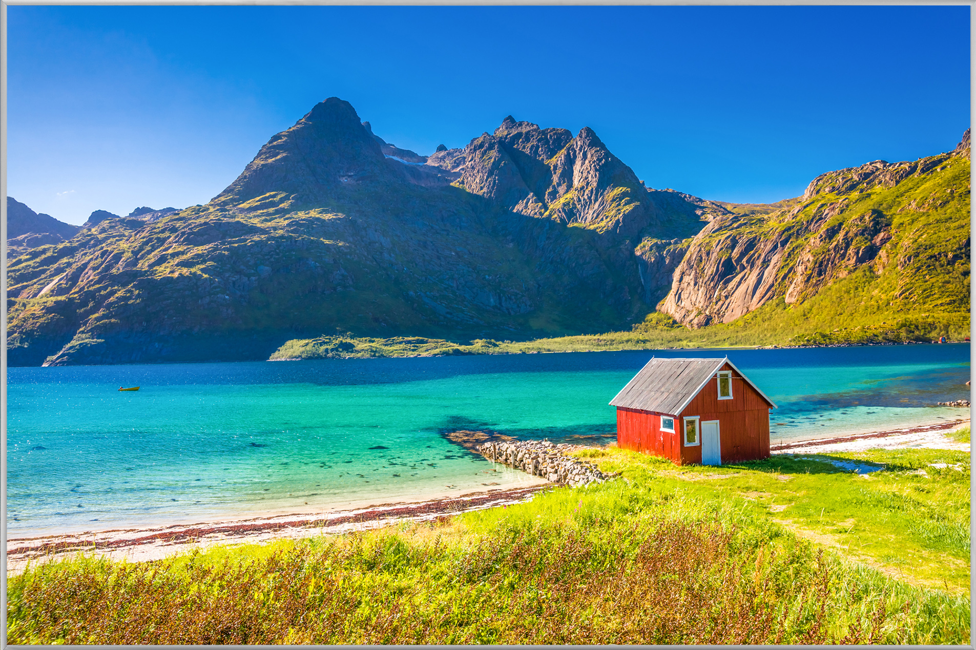 Bild mit Rahmen-Einsames Haus am Fjord-image LAND