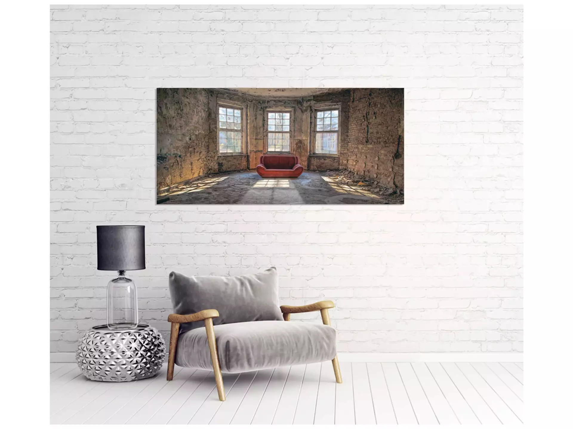 Digitaldruck auf Acrylglas Rotes Sofa image LAND / Grösse: 140 x 66 cm
