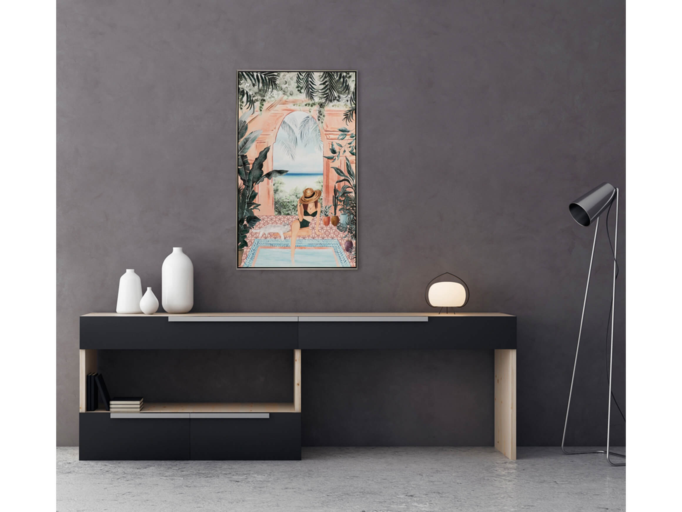 Bild Mediterrane Badenixe in Schwarz image LAND / Grösse: 103 x 63 cm