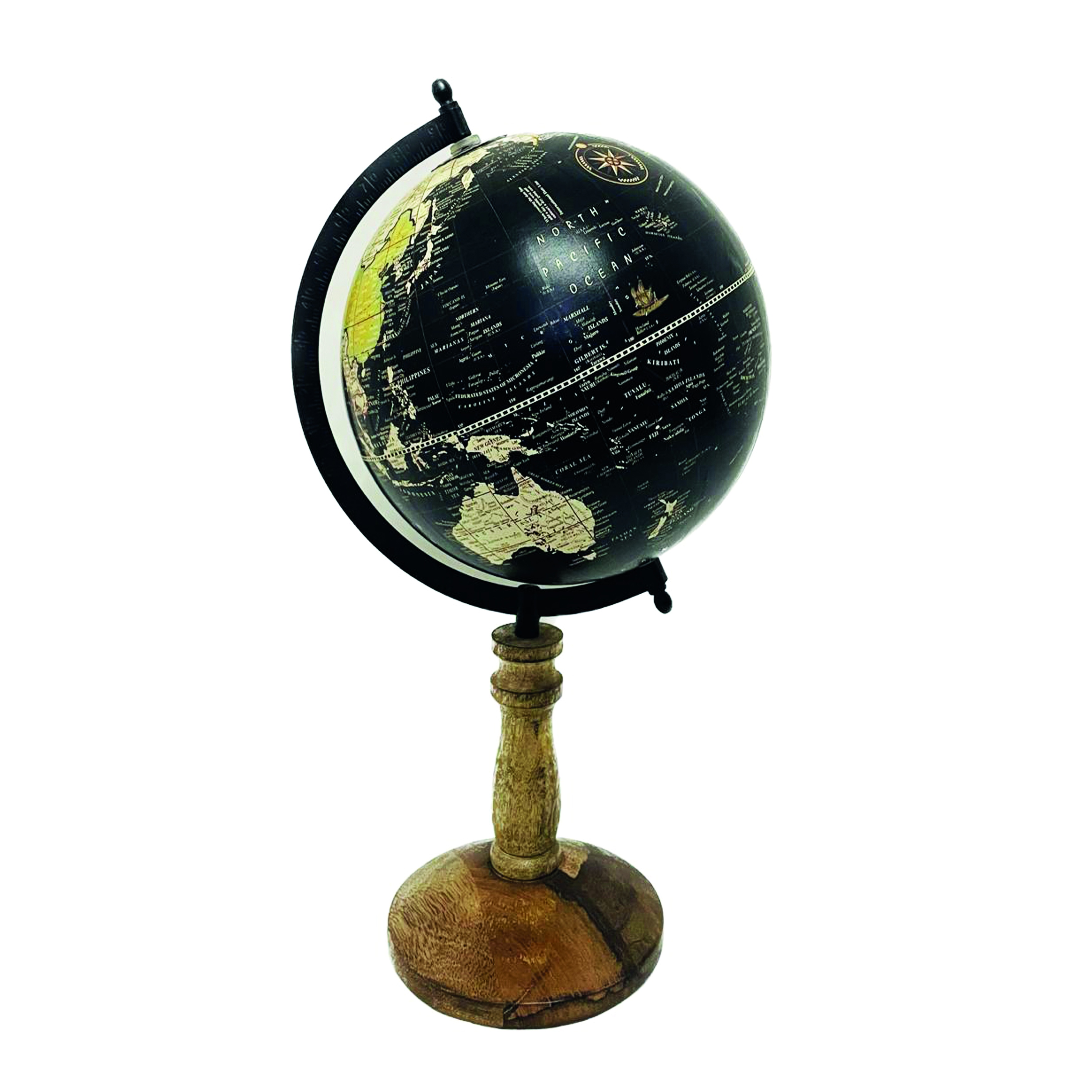 Objekt Globus Auf Fuss Schwarz Natur H: 40 cm Decofinder