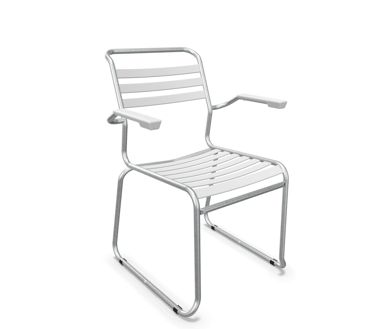 Schaffner Kufen-Lättli-Stuhl Säntis mit Lehne Feuerverzinkt Weiss | Schubiger Möbel