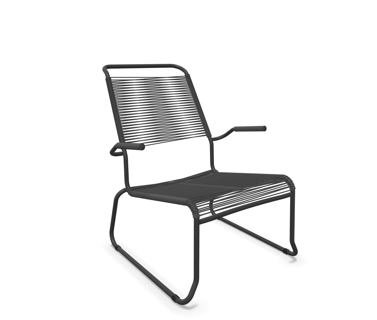 Kufen-Spaghetti-Lounger Säntis mit Lehne / Hochlehner von Schaffner / Farbe: Anthrazit / Grösse: 68 x 85 cm