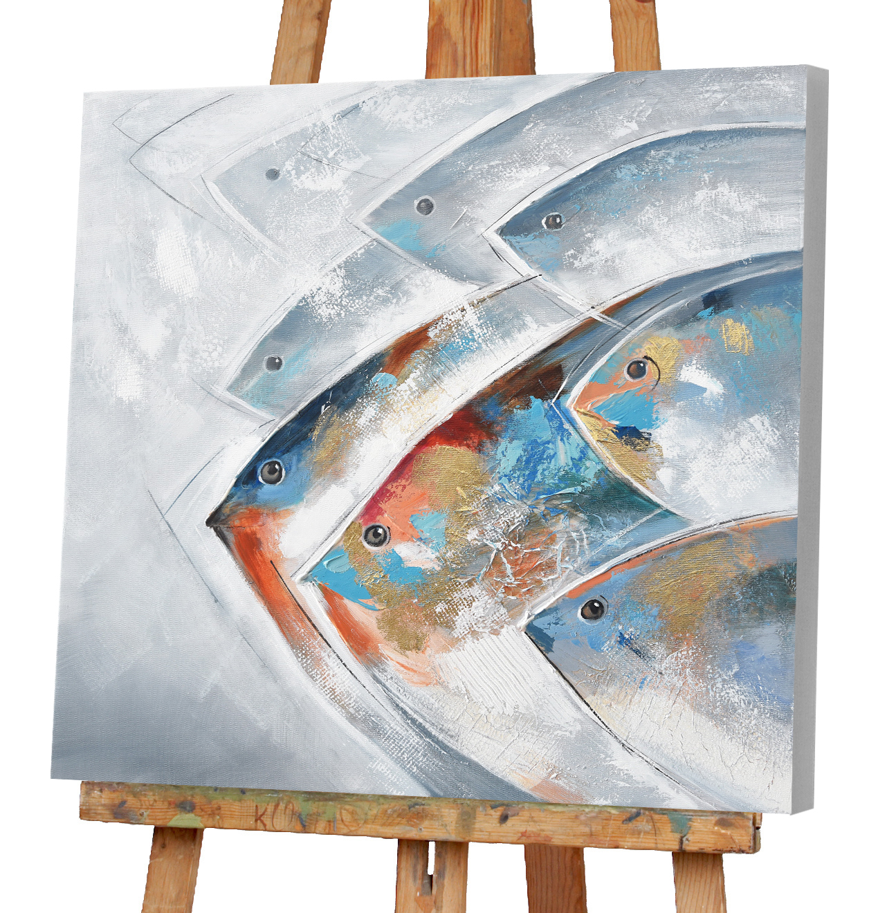 Gemälde-Goldblauer Fischschwarm-image LAND