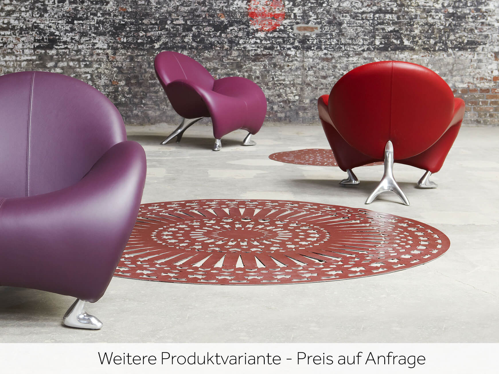 Sessel Papageno, Leder Rot, Alufüsse, b 91 cm t 82 cm h 80 cm