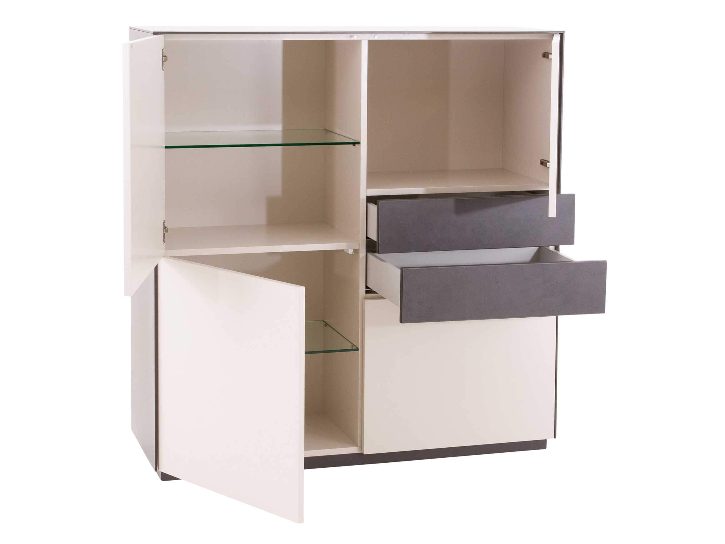 Highboard Combina, Lack Sand, Keramik, b 127,2 cm t 46 cm h 132,6 cm