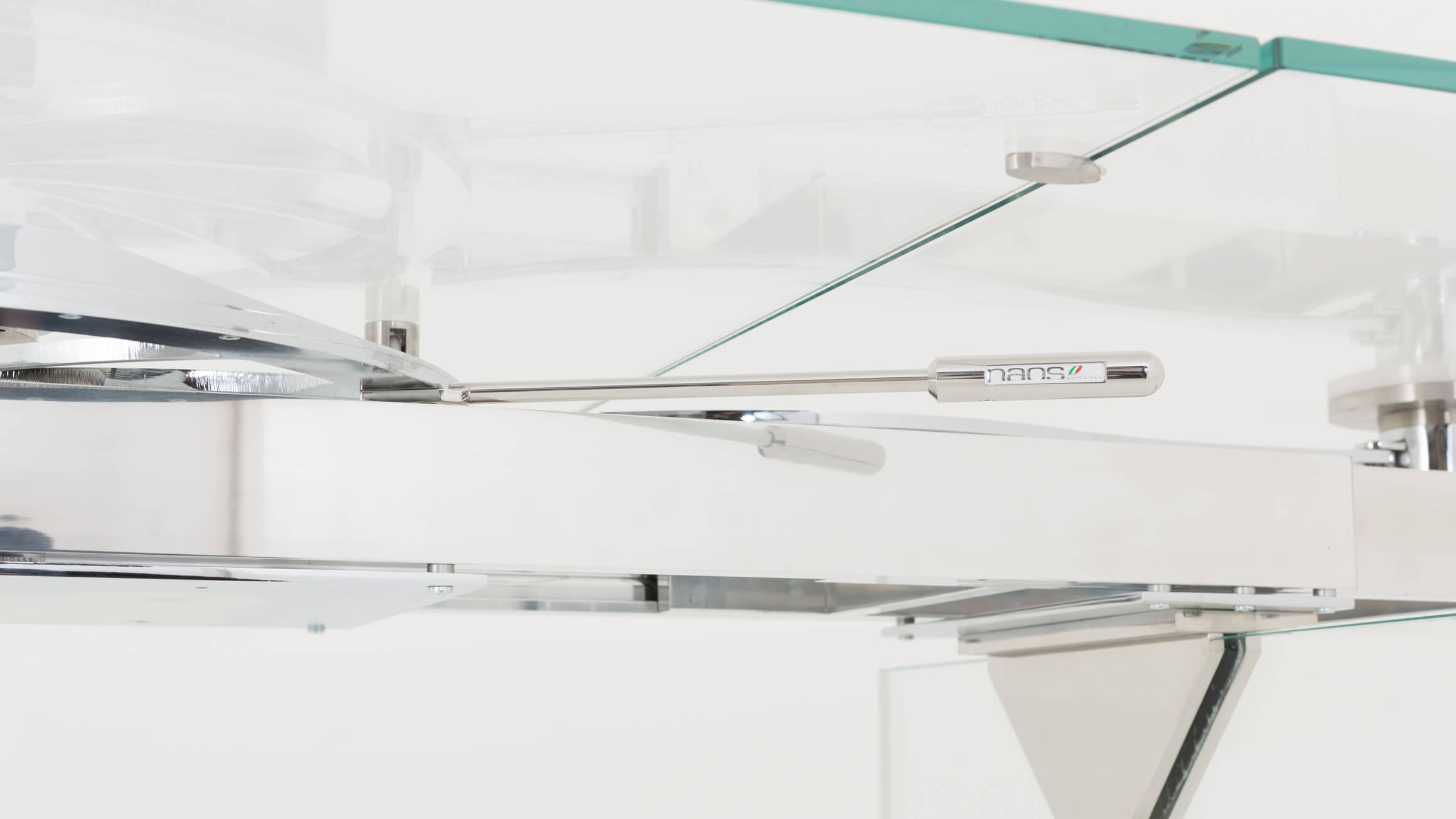 Quantu dining table, glass, chrome mechanism, w 200-280 cm