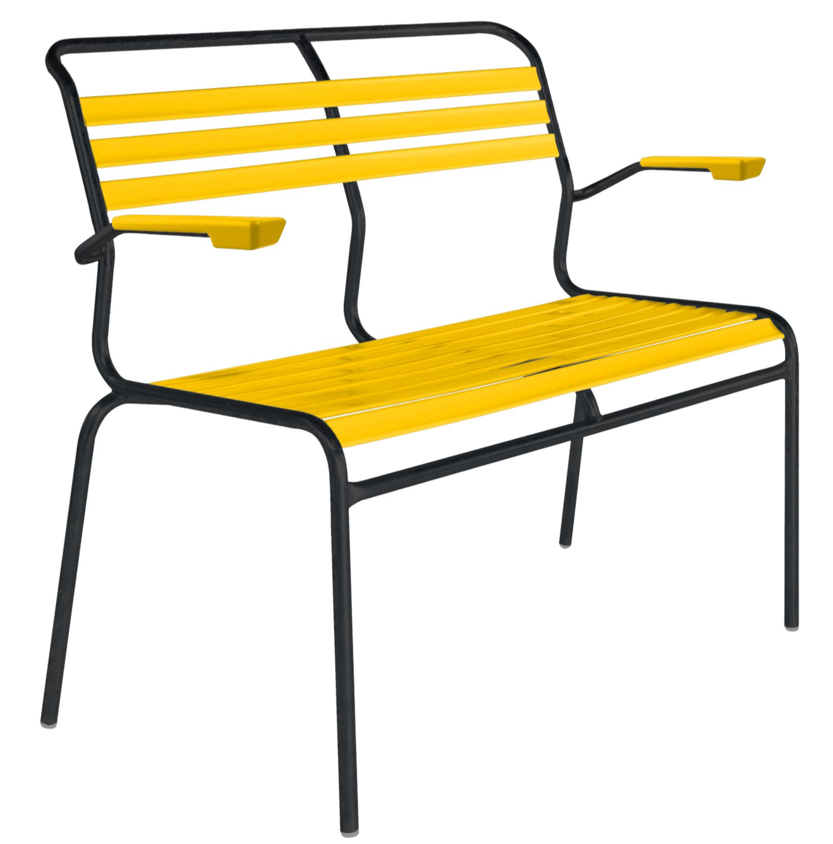 Lättli-Bank Säntis mit Armlehnen von Schaffner / Farbe: Gelb / Grösse: 105 x 58 cm