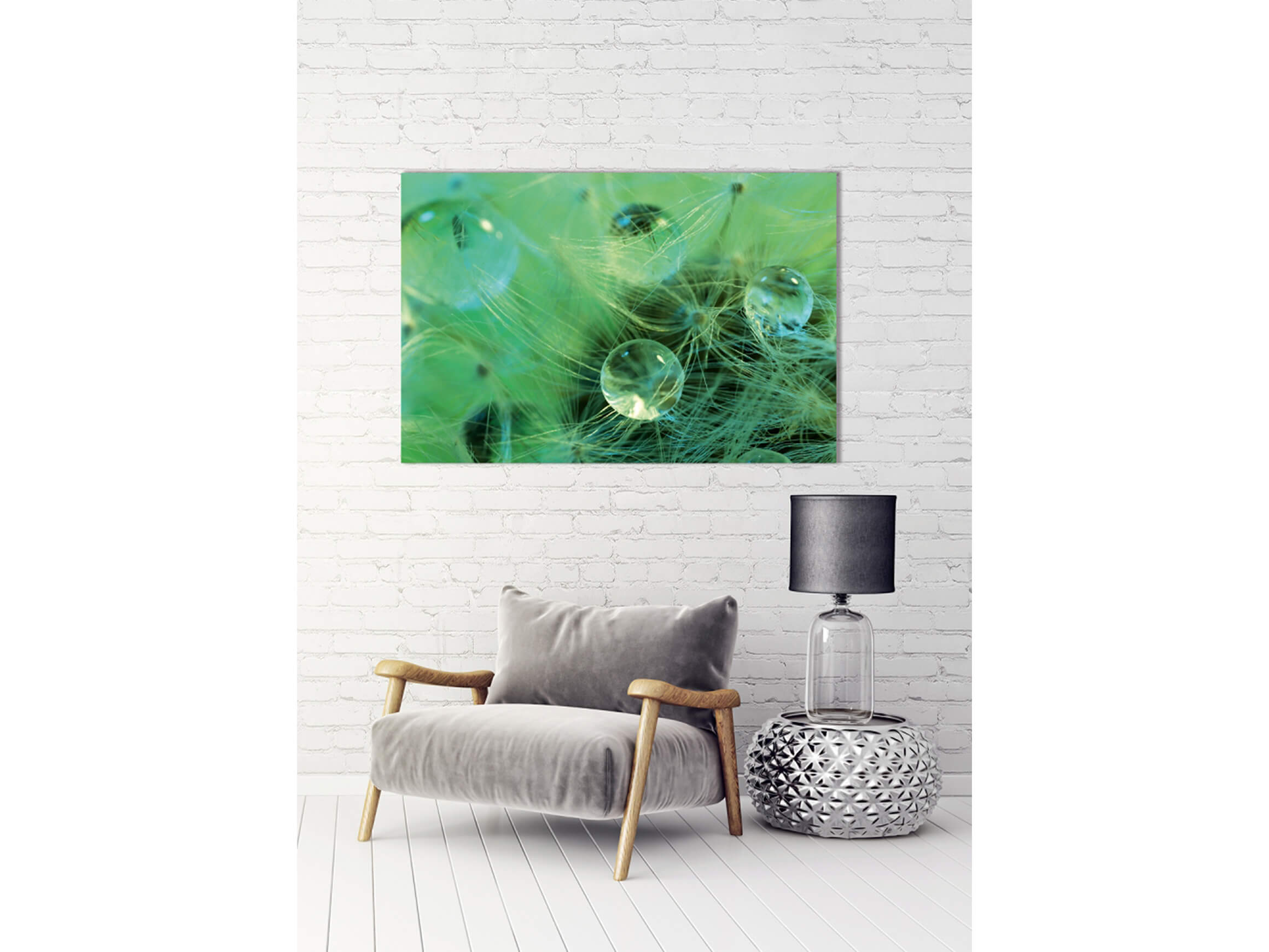 Digitaldruck auf Acrylglas Wasserperlen Auf Zarter Pflanze image LAND / Grösse: 120 x 80 cm