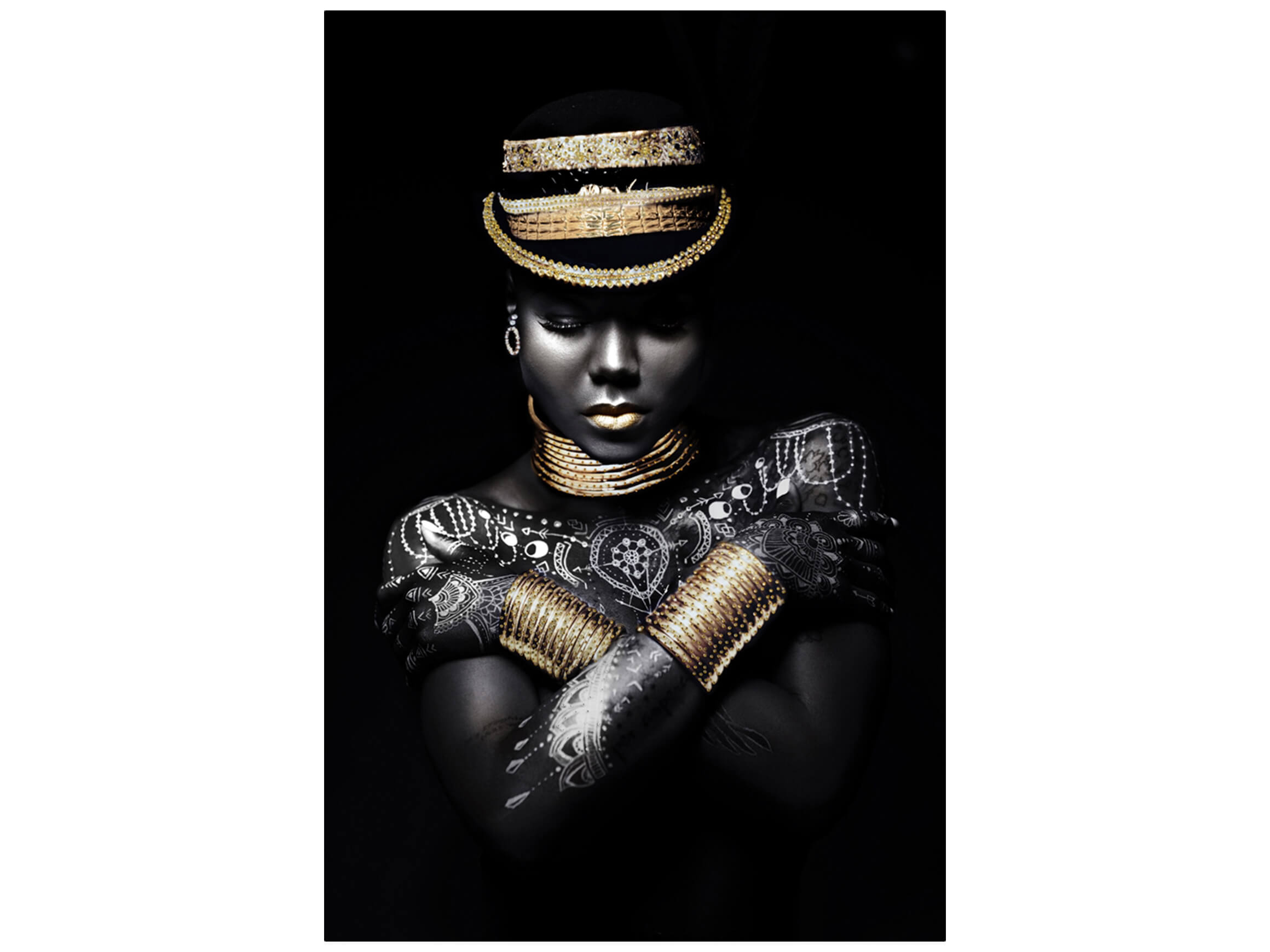 Digitaldruck auf Glas Schönheit mit Hut und Schmuck image LAND