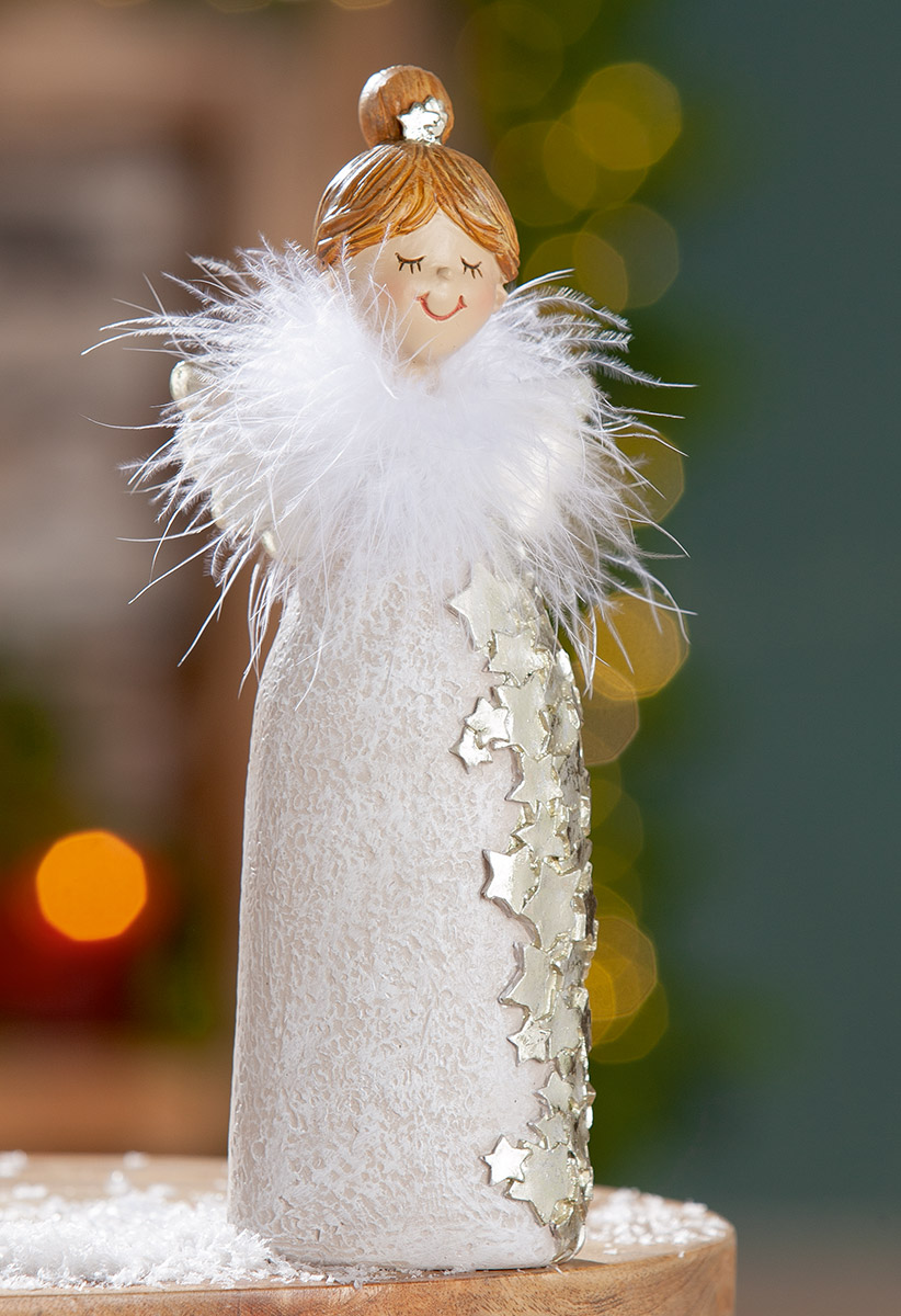 Figur Engel, Sternmuster, Creme H: 24 cm Gilde