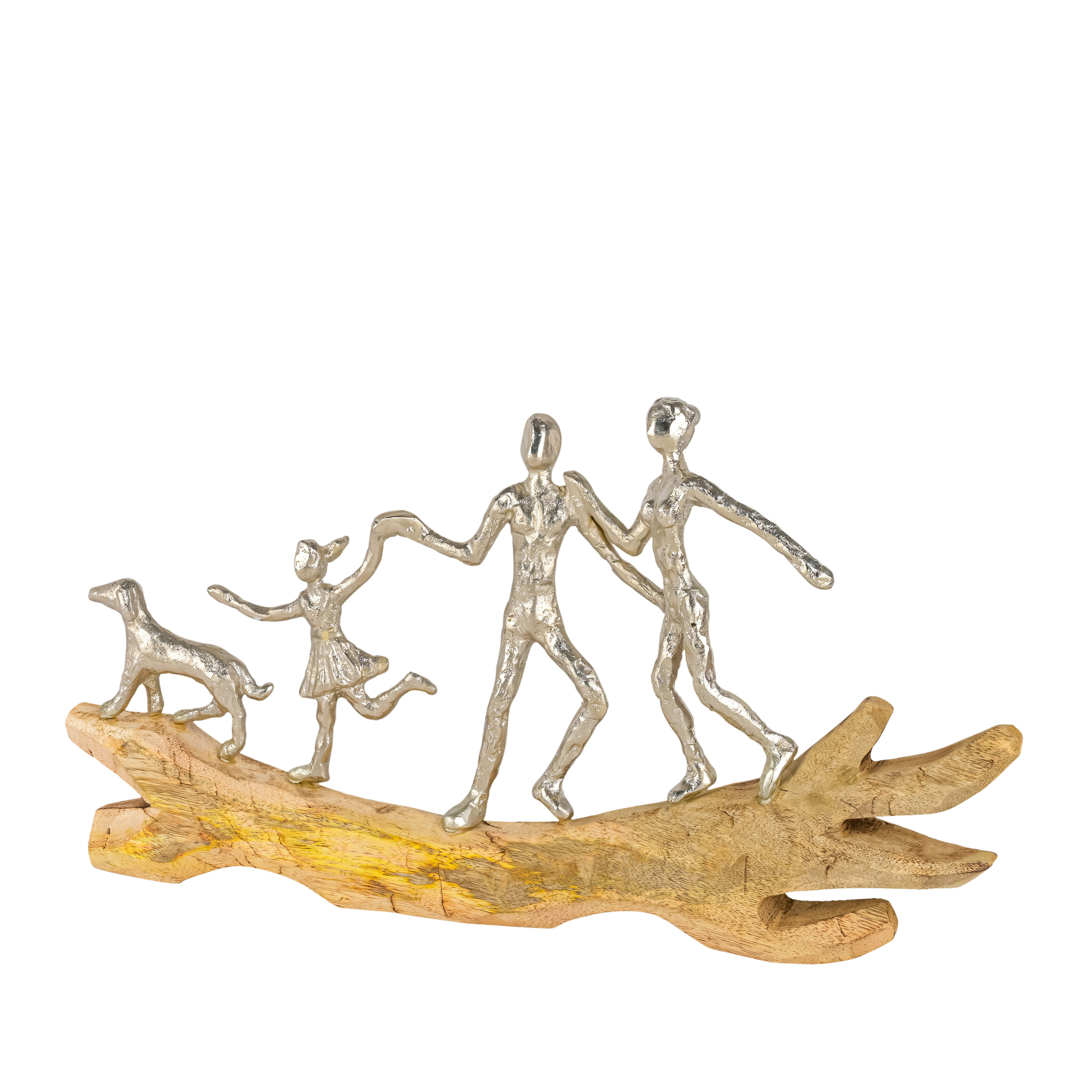 Decofinder Figur Familie mit Hund, Mangoholz Alu Holzfarbig | Schubiger Möbel