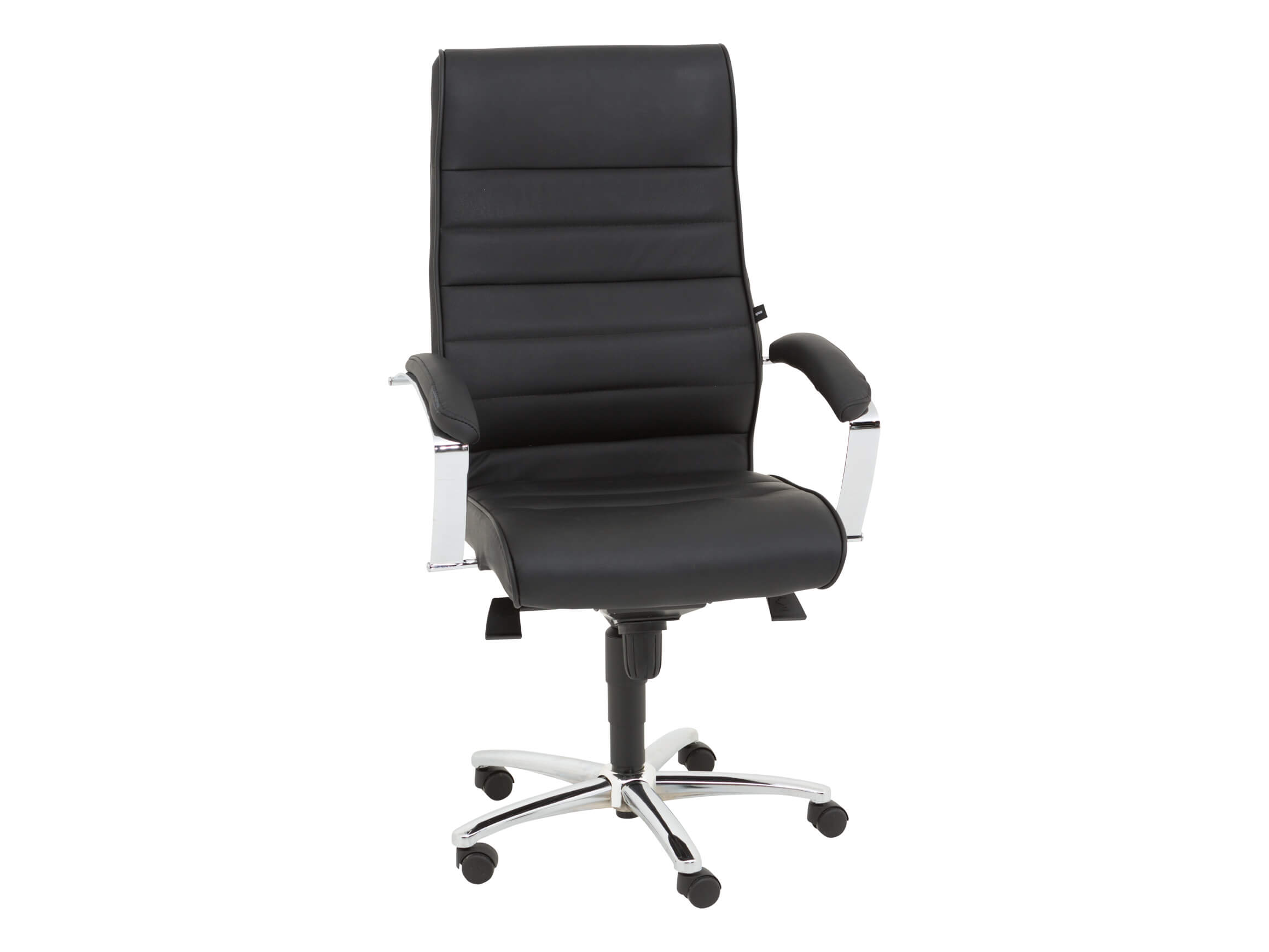 Luxor office chair, black leather, polished chrome, w 66 cm t