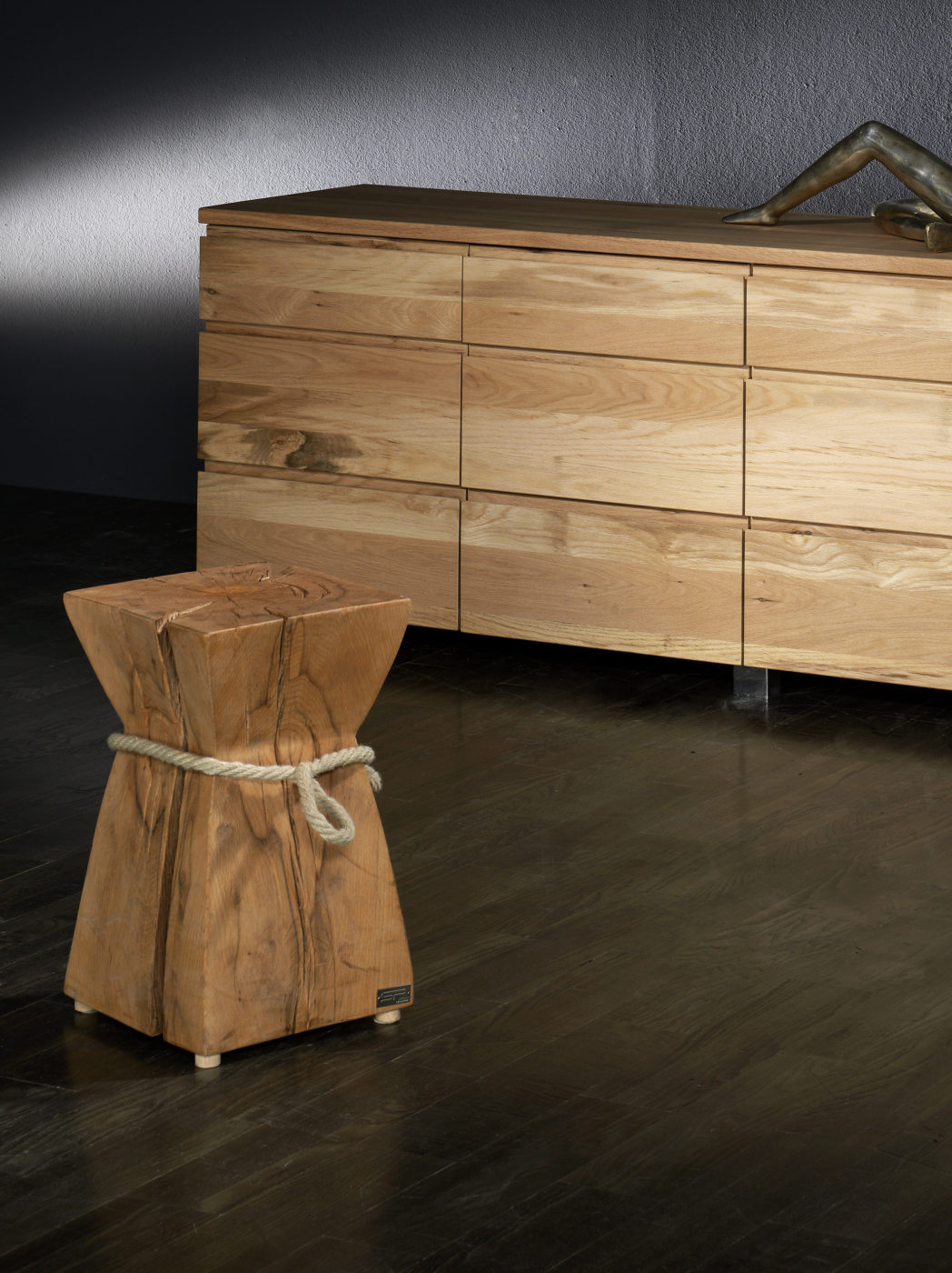 Klotzhocker Largo, Kerneiche, mit Strickgriffen, b 27