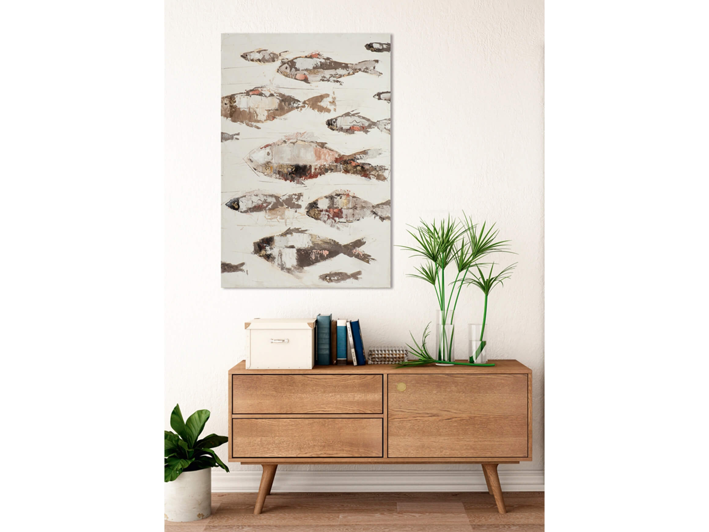 Bild Fischschwarm in Rosa image LAND / Grösse: 120 x 80 cm