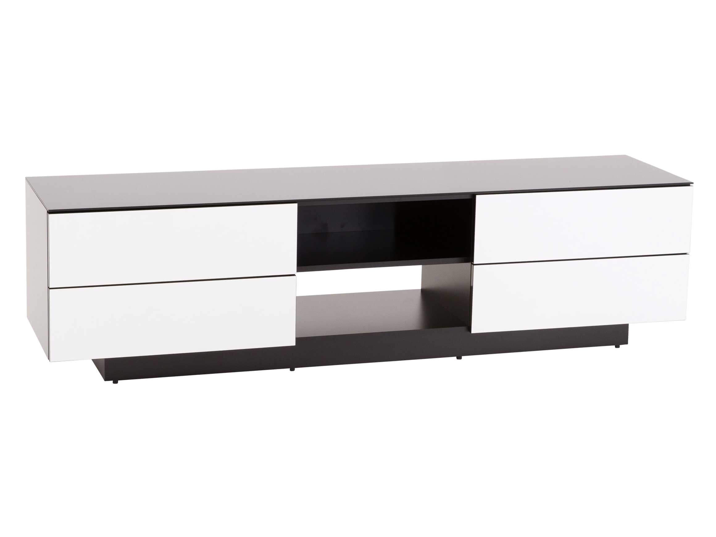 Meuble TV Corps noir, plateau de finition en verre noir,