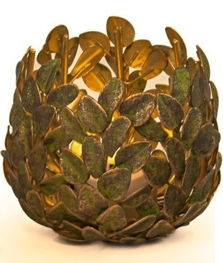 Windlicht Grüne Blätter mit Gold Decofinder