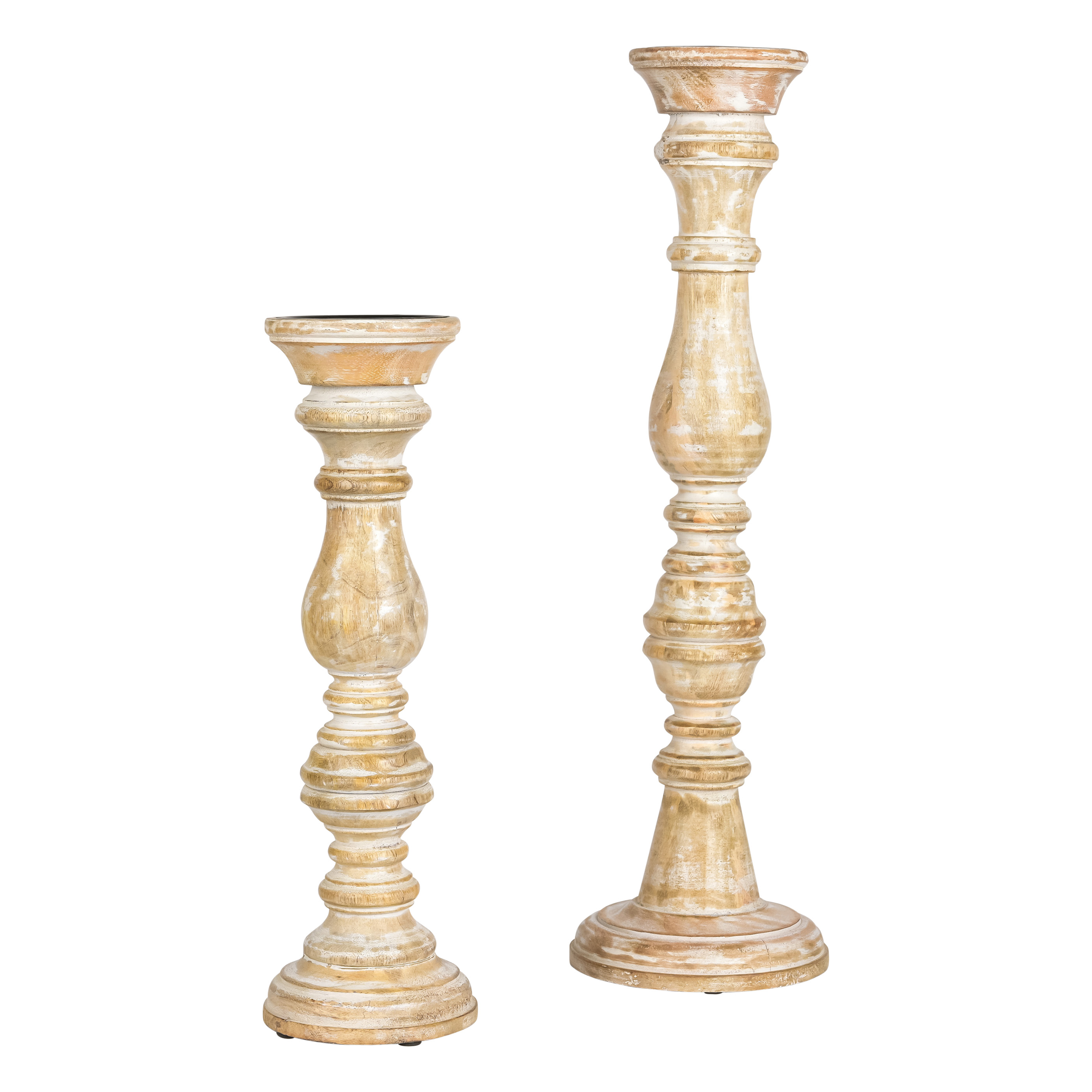 Kerzenständer Holz, Weiss-Gewaschen Decofinder