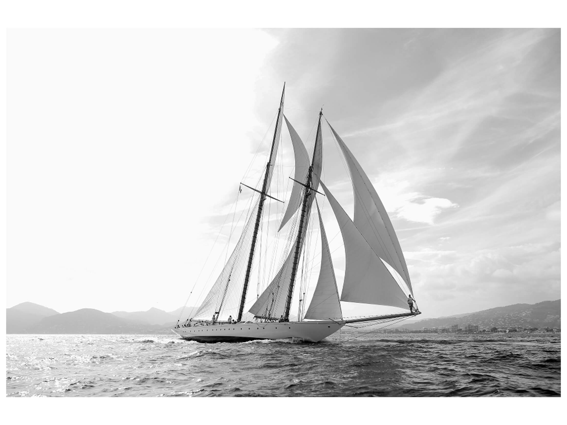 Digitaldruck auf Glas Segelschiff in Schwarz Weiss image LAND