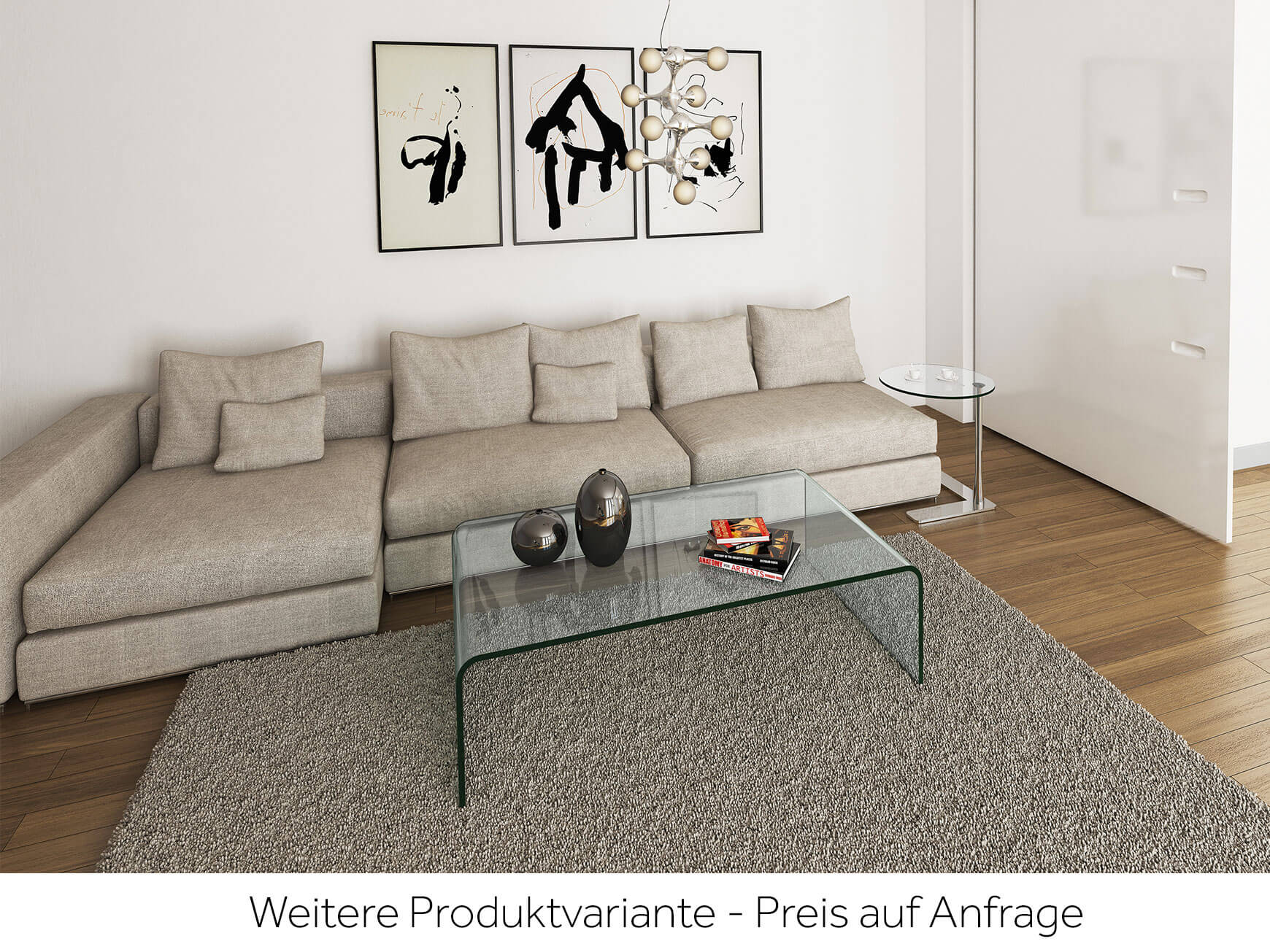 Beistelltisch Felias, Glas Reinweiss, Chrom,