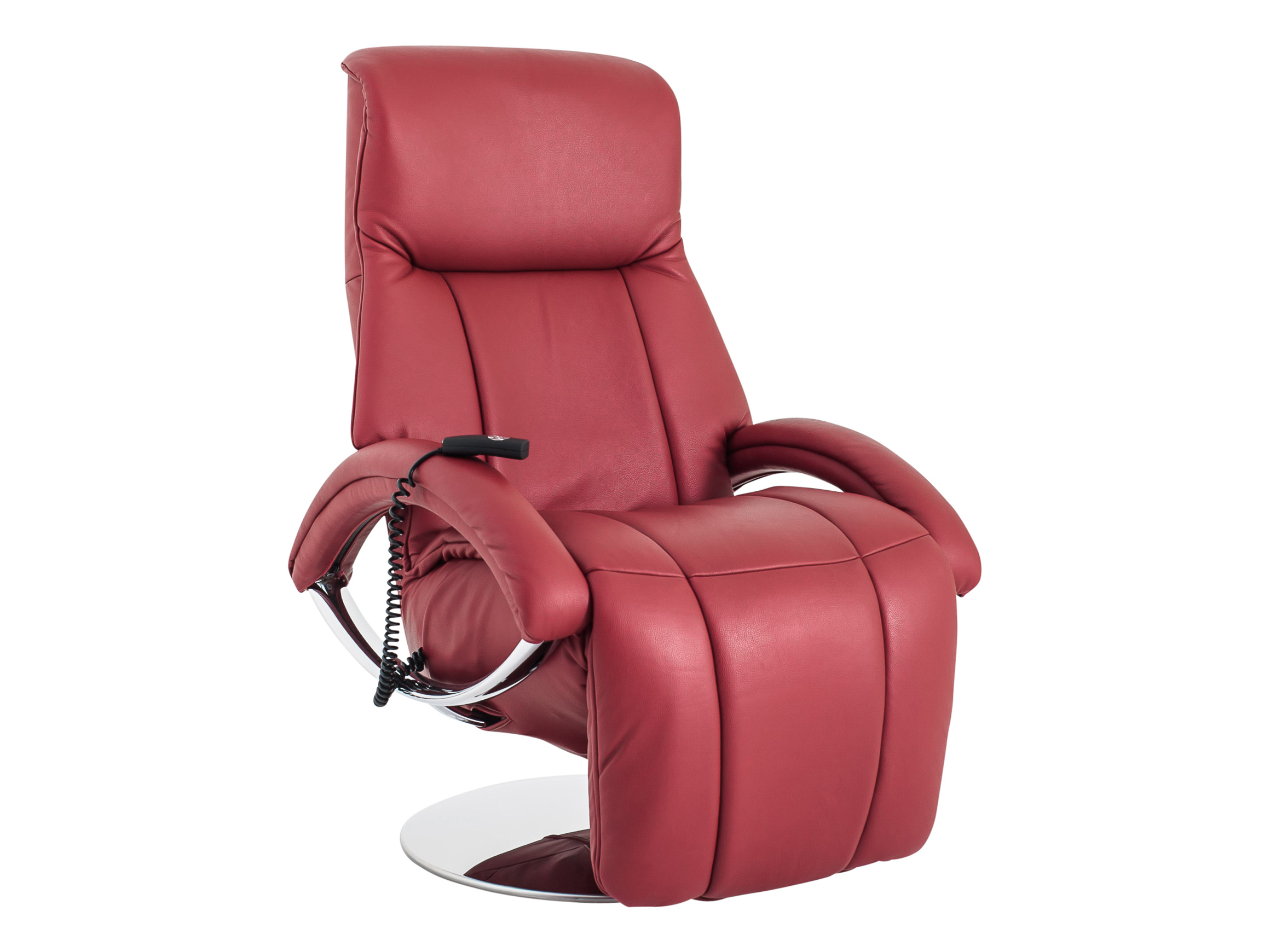 Athur recliner, leather, chrome base, W 73 cm D 83-162 cm H 116 cm