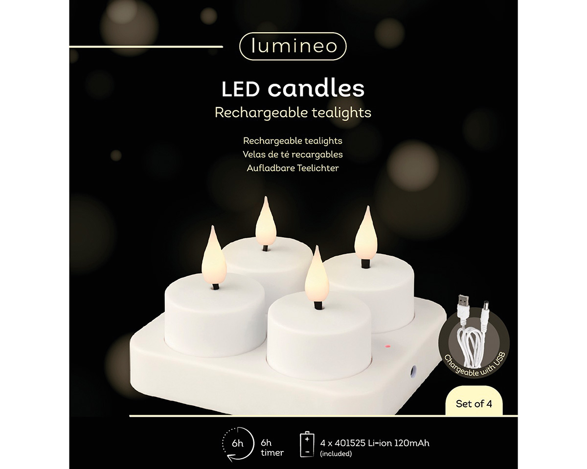 Kerzen 4tlg, Set, Teelichter Led, Wiederaufladbar H: 5 cm Gilde