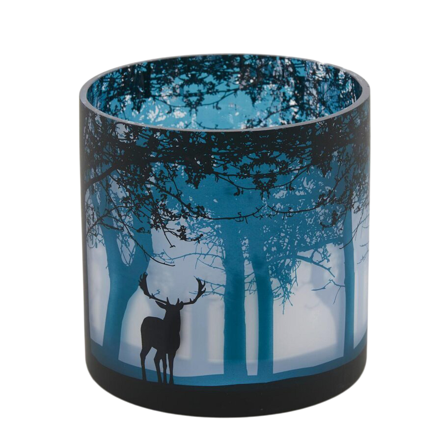 Windlicht Waldlandschaft Blau H: 15 cm Edg
