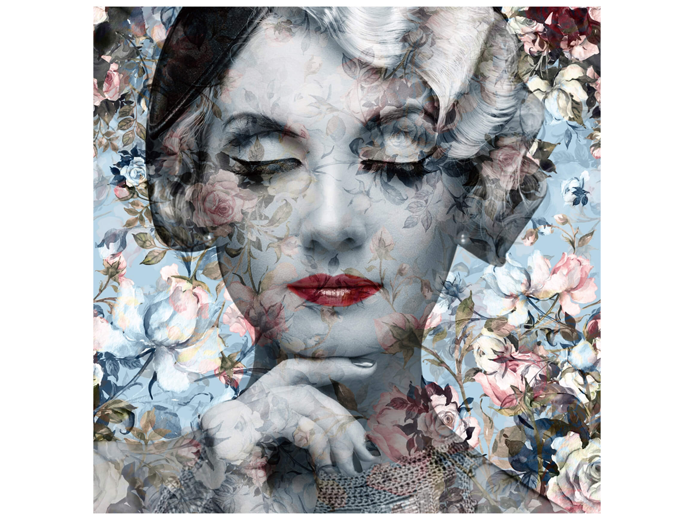 Digitaldruck auf Glas Pastellblüten mit 20er Jahre Dame image LAND