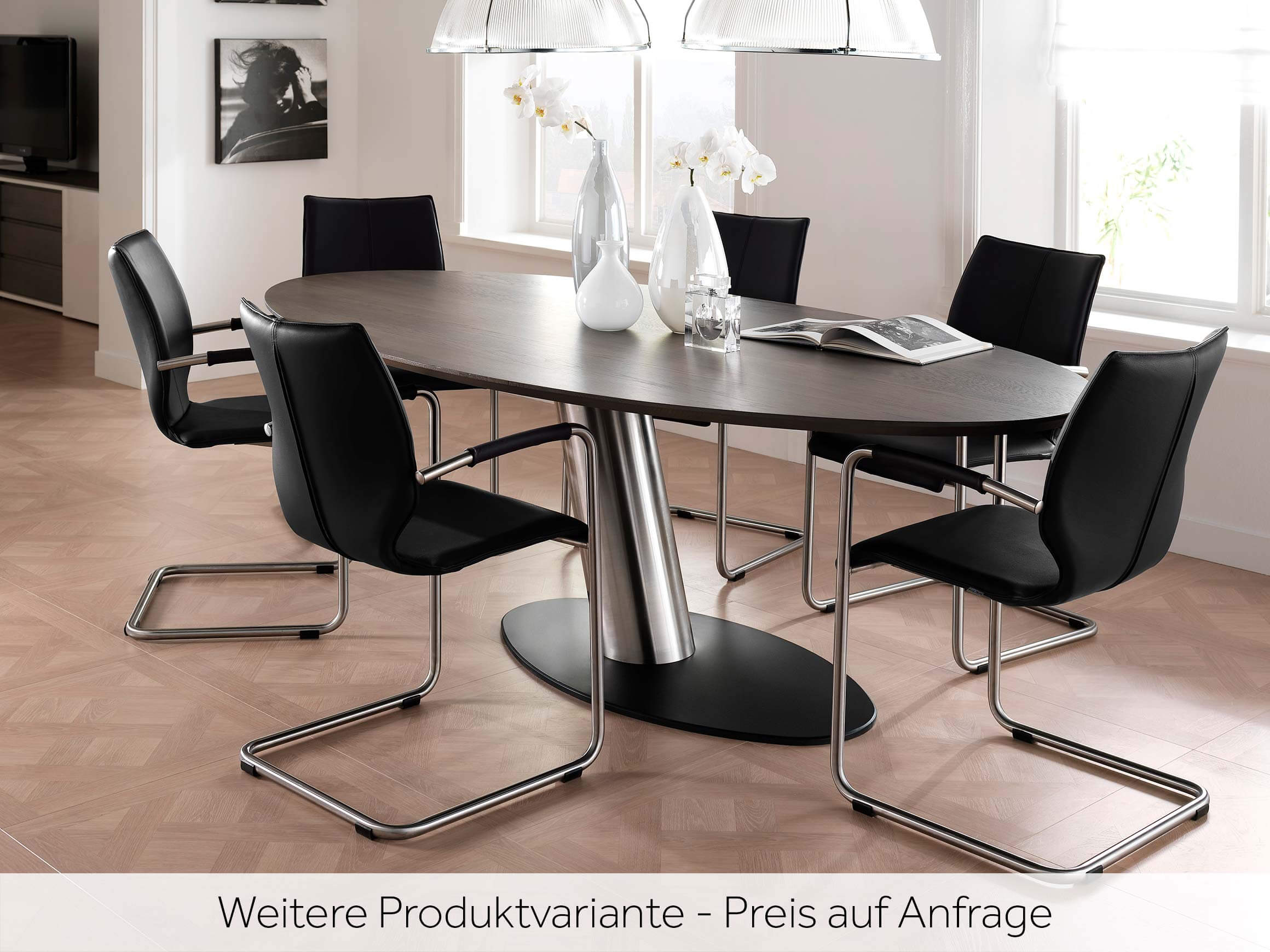 Esstisch Lima von Brees, Grau, Gestell Edelstahl, Oval,