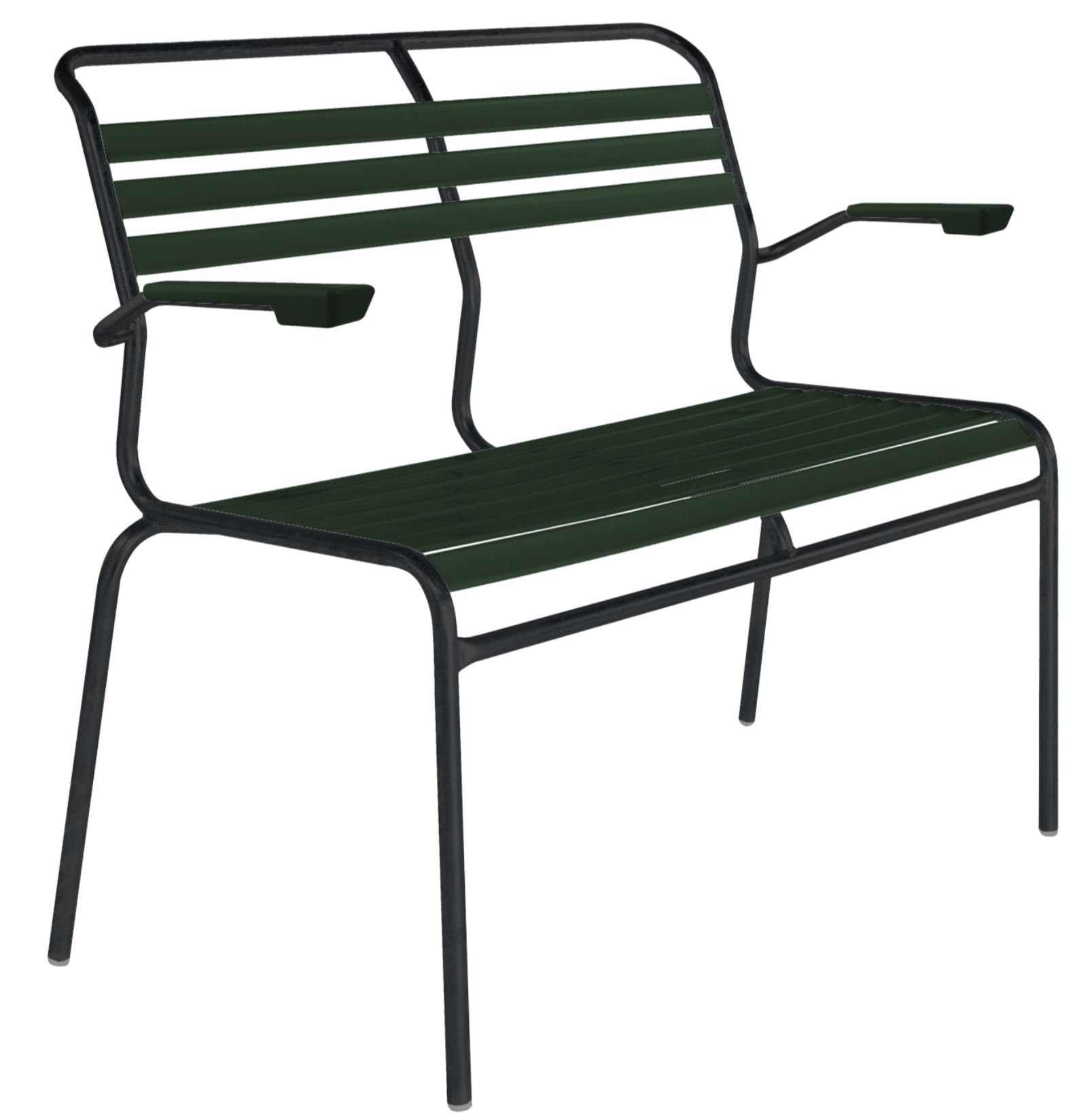 Lättli-Bank Säntis mit Armlehnen von Schaffner / Farbe: Tannengrün / Grösse: 105 x 58 cm