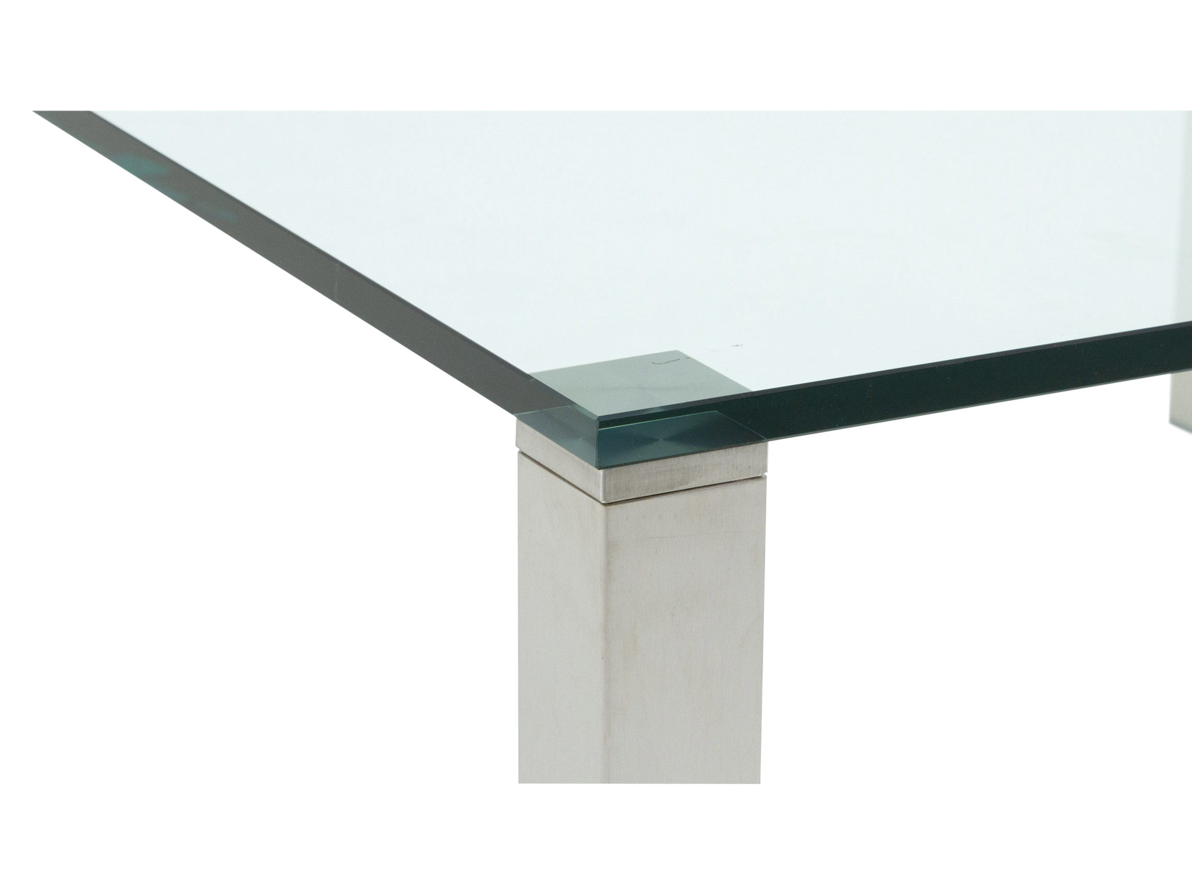 Salontisch Queen, Tischplatte Floatglas, Füsse Edelstahl, 90x90 cm