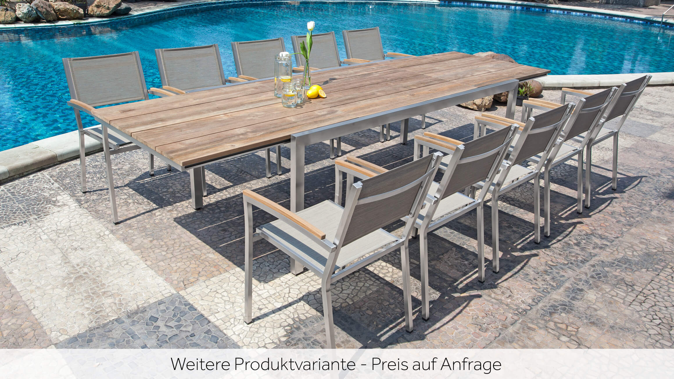 Ausziehtisch Kubex, Edelstahl, Teakholz, b 90 cm t 170-280 cm h 75 cm