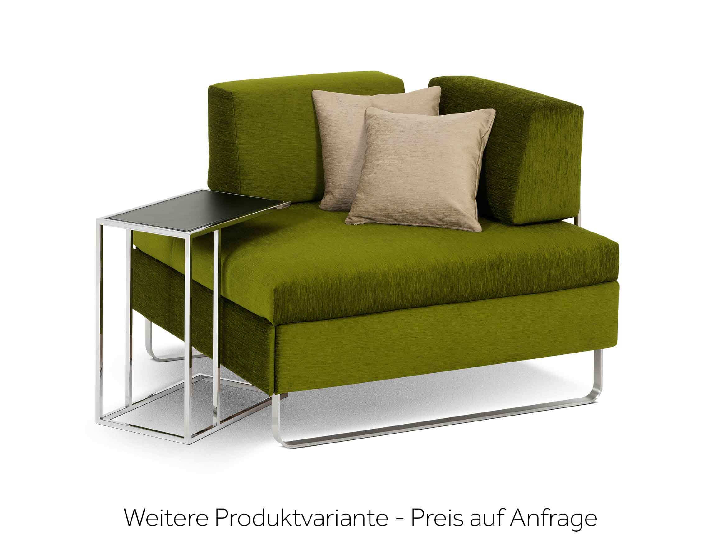 Hocker Bed For Living, Stoff Rot, Kufen Inox, b 70 cm t 80 cm h 45 cm