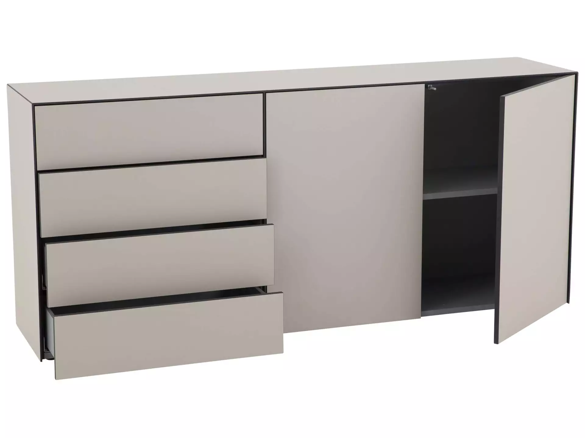 Sideboard Piano, Dekor Toffe, Grifflos, b 180 cm t 41 cm h 80 cm