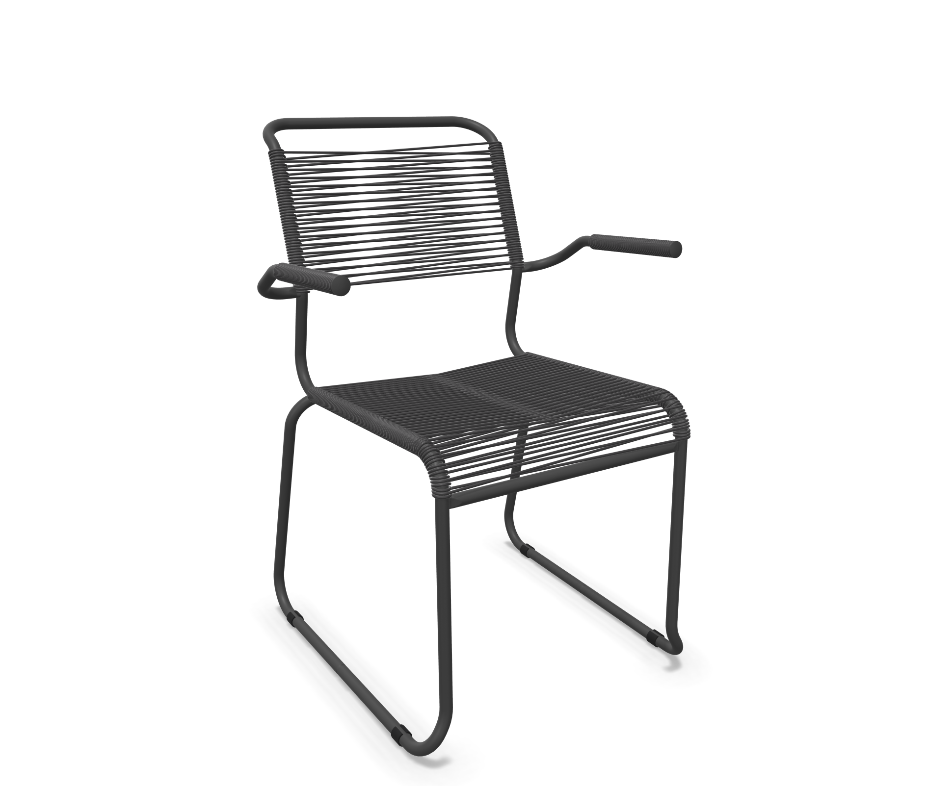 Kufen-Spaghetti-Stuhl Säntis mit Lehne von Schaffner / Farbe: Anthrazit / Grösse: 60 x 61 cm