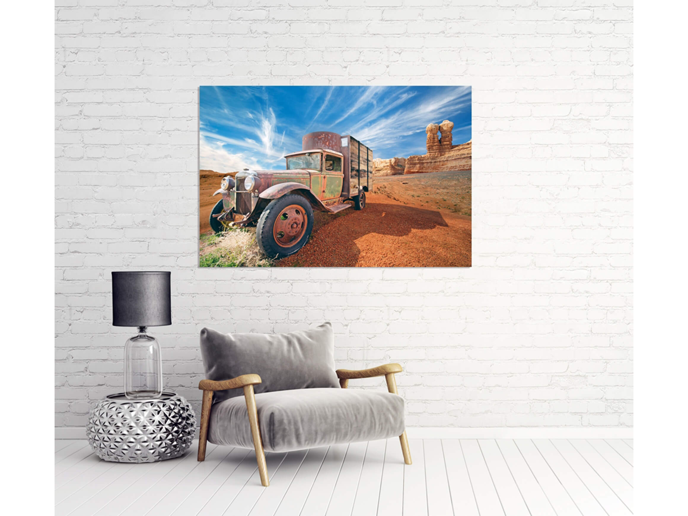 Digitaldruck auf Acrylglas Alter Lkw in Der Wüste image LAND / Grösse: 120 x 80 cm