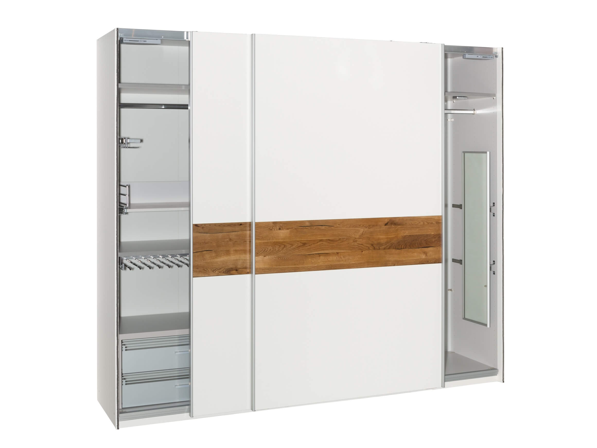 Armoire à portes coulissantes Bogota, blanc, chêne, l 252 cm p 67 cm h 220 cm
