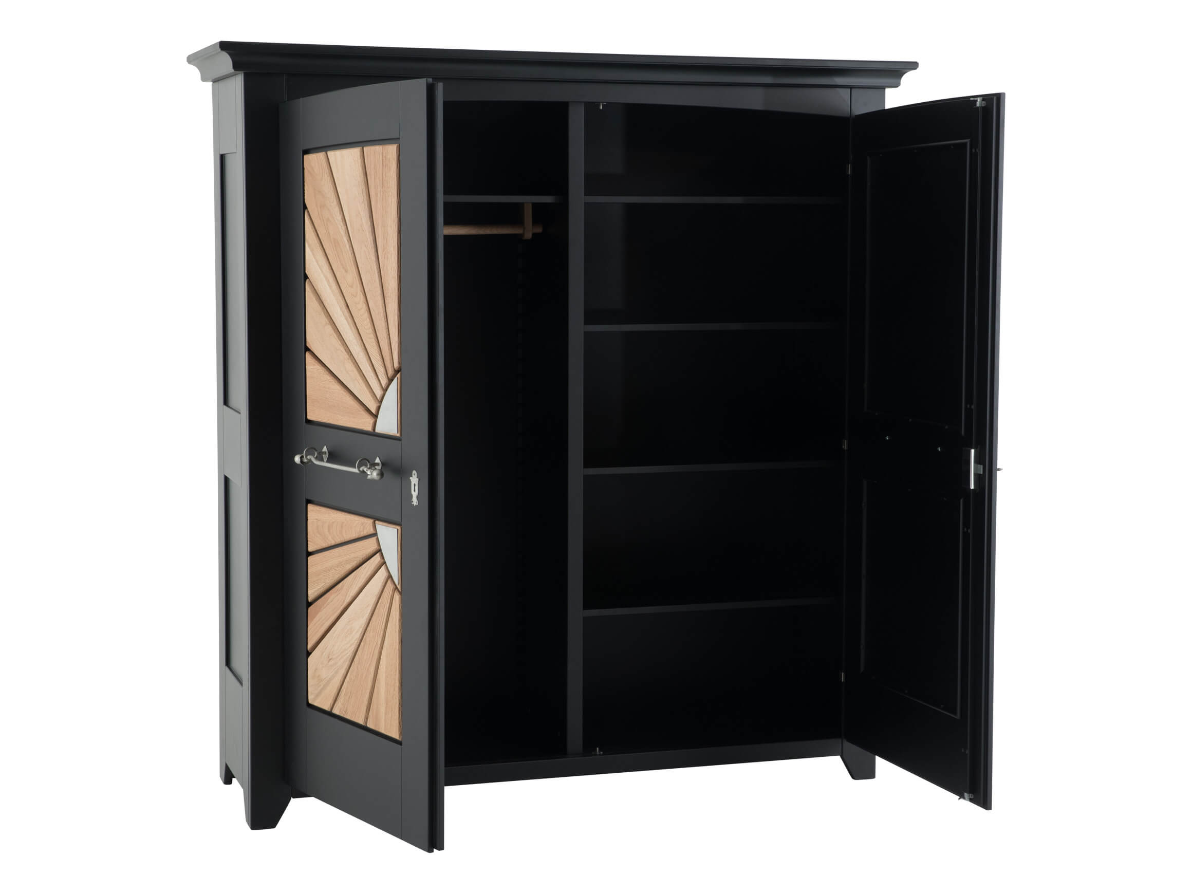 Schrank Life, Lack Schwarz, Sumpfeiche, b 179 cm t 61 cm h 190 cm