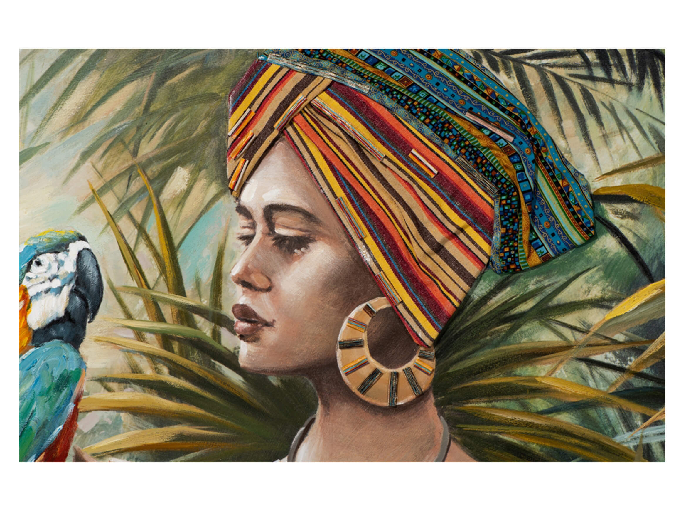 Bild Frau im Dschungel mit Blau-Buntem Papagei image LAND