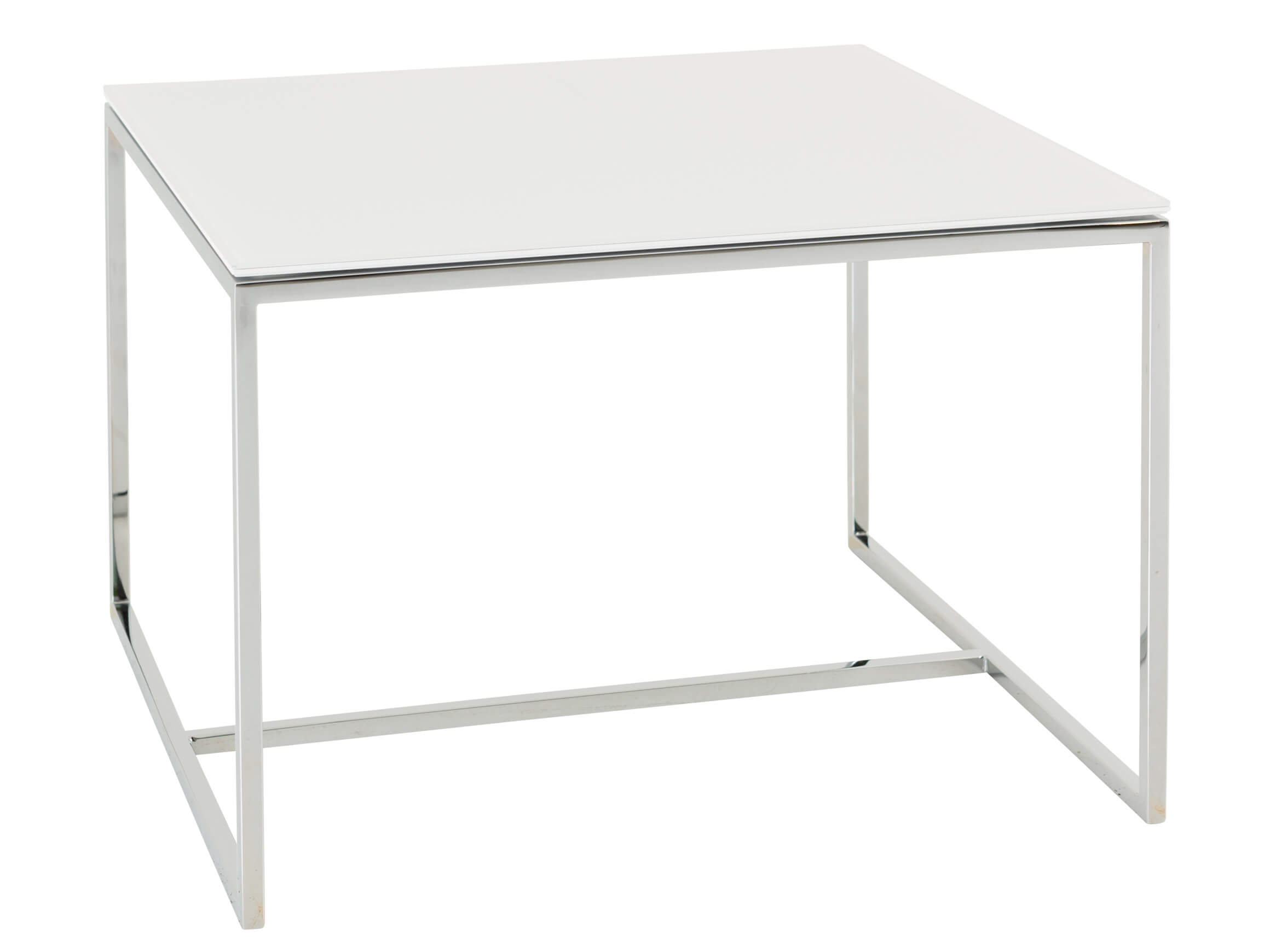 Salontisch Levo, Glas Satiniert Weiss, Chrom Glanz, b