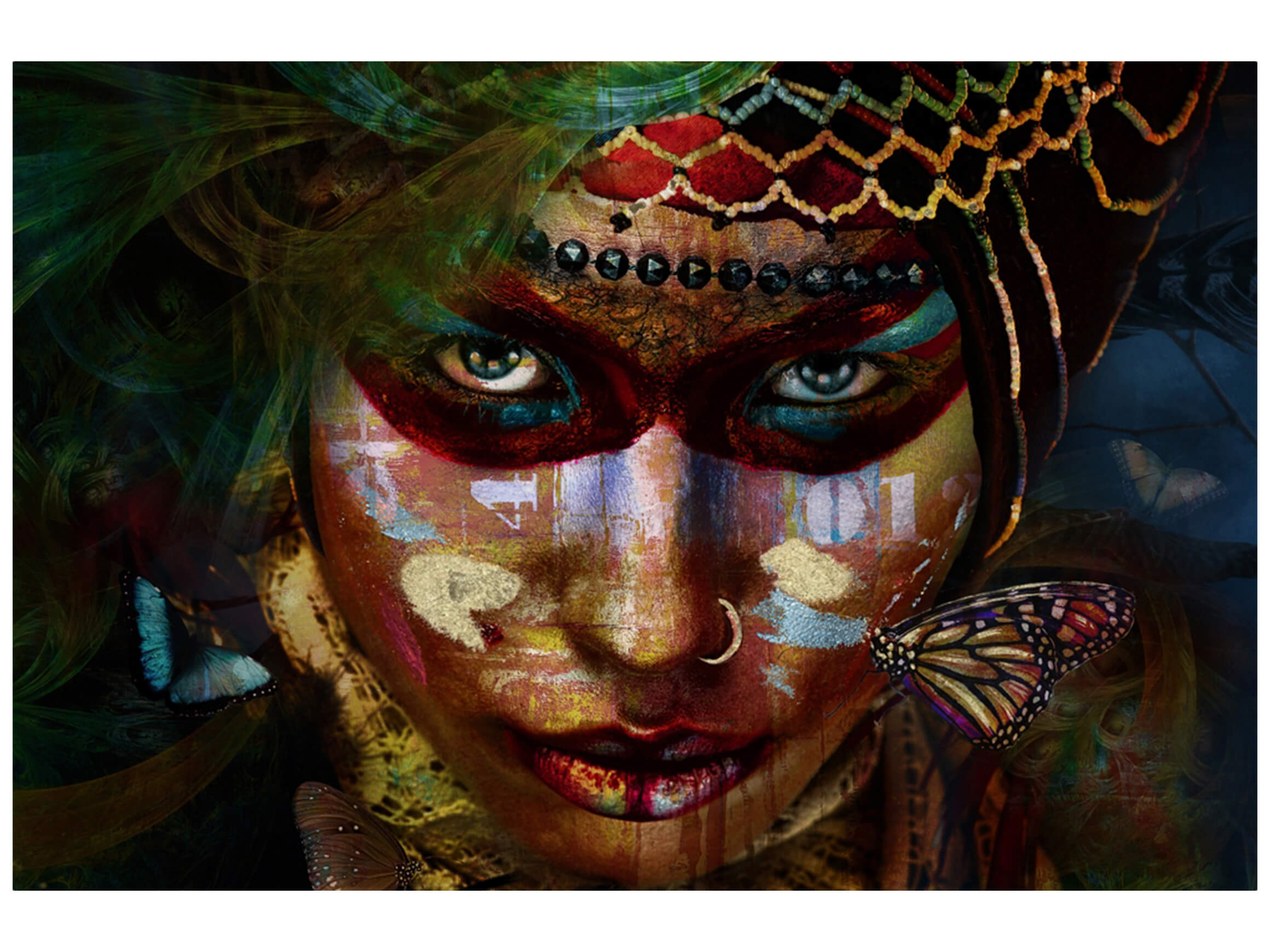 Digitaldruck auf Glas Frau mit Gesichtsbemalung image LAND