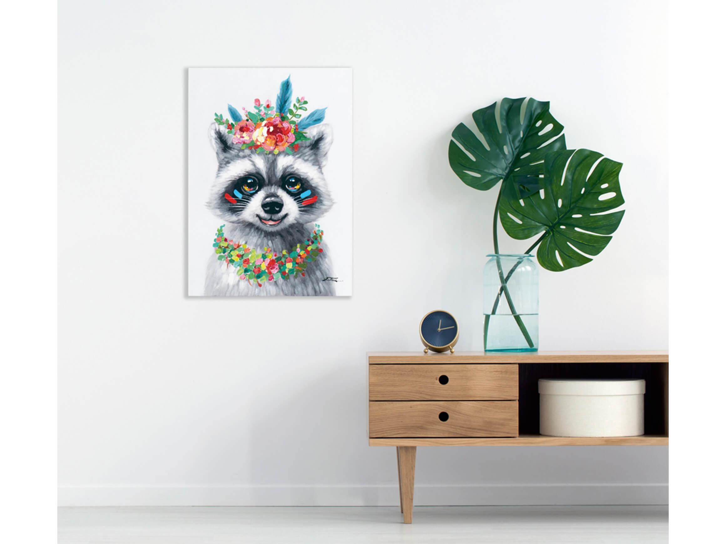 Bild Waschbär mit Blumendekoration image LAND