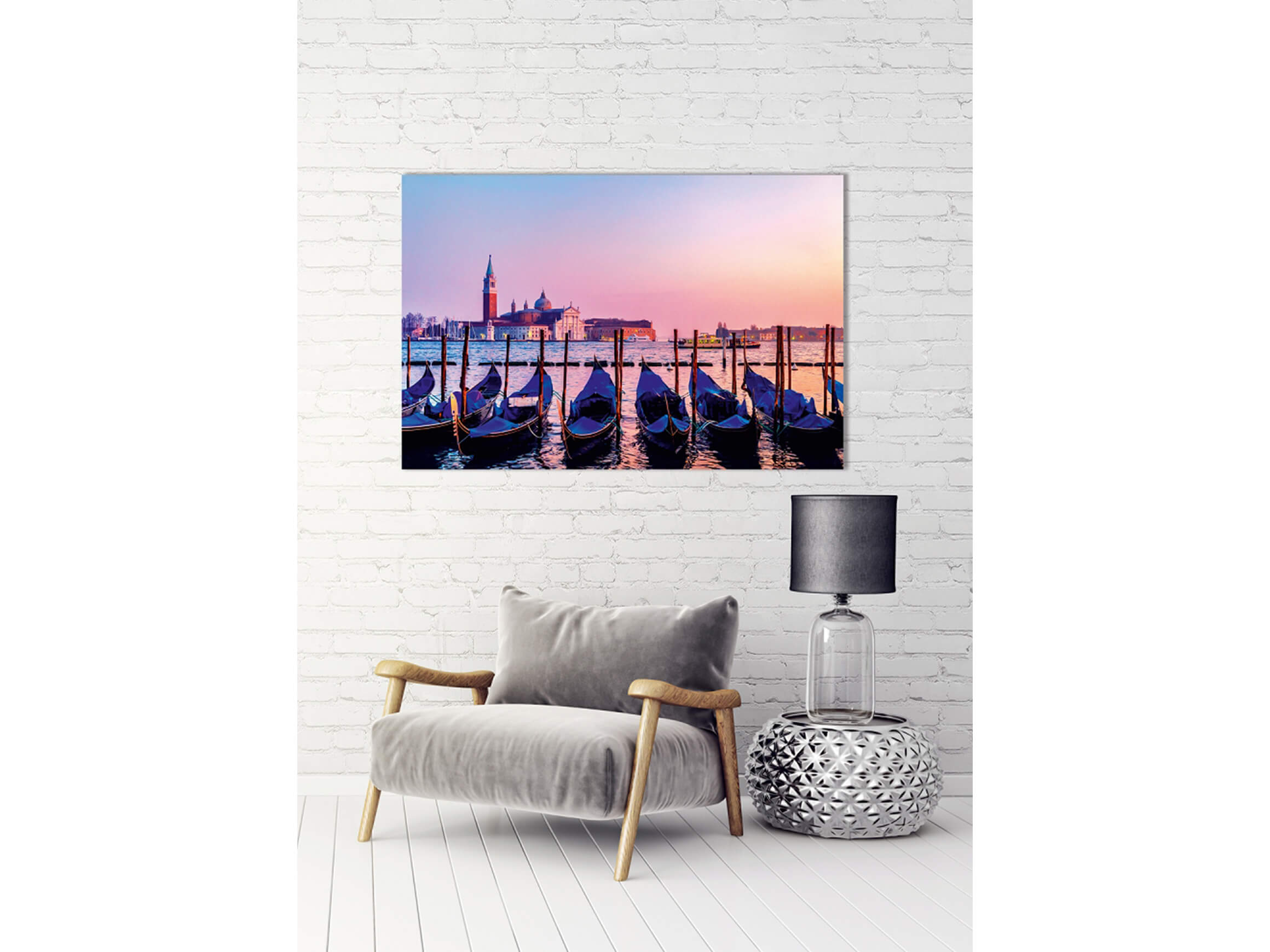 Digitaldruck auf Acrylglas Gondolieren in Venedig image LAND / Grösse: 120 x 80 cm