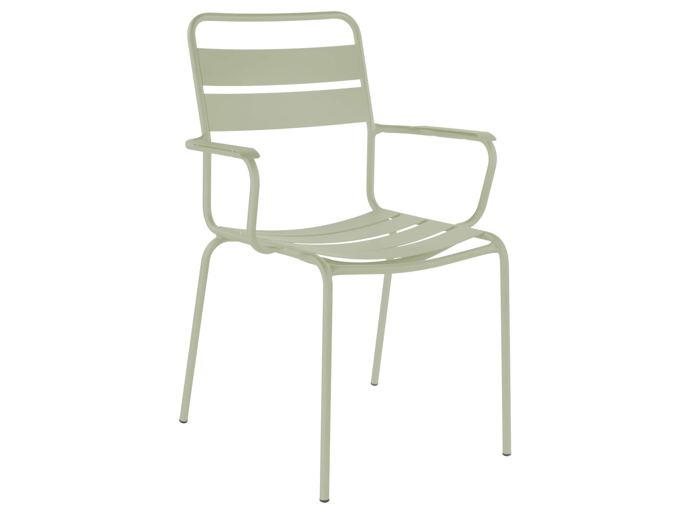 Chaise à lattes en métal Glarus avec accoudoirs de Schaffner / Couleur : vert pastel / Dimensions : 59 x 54 cm